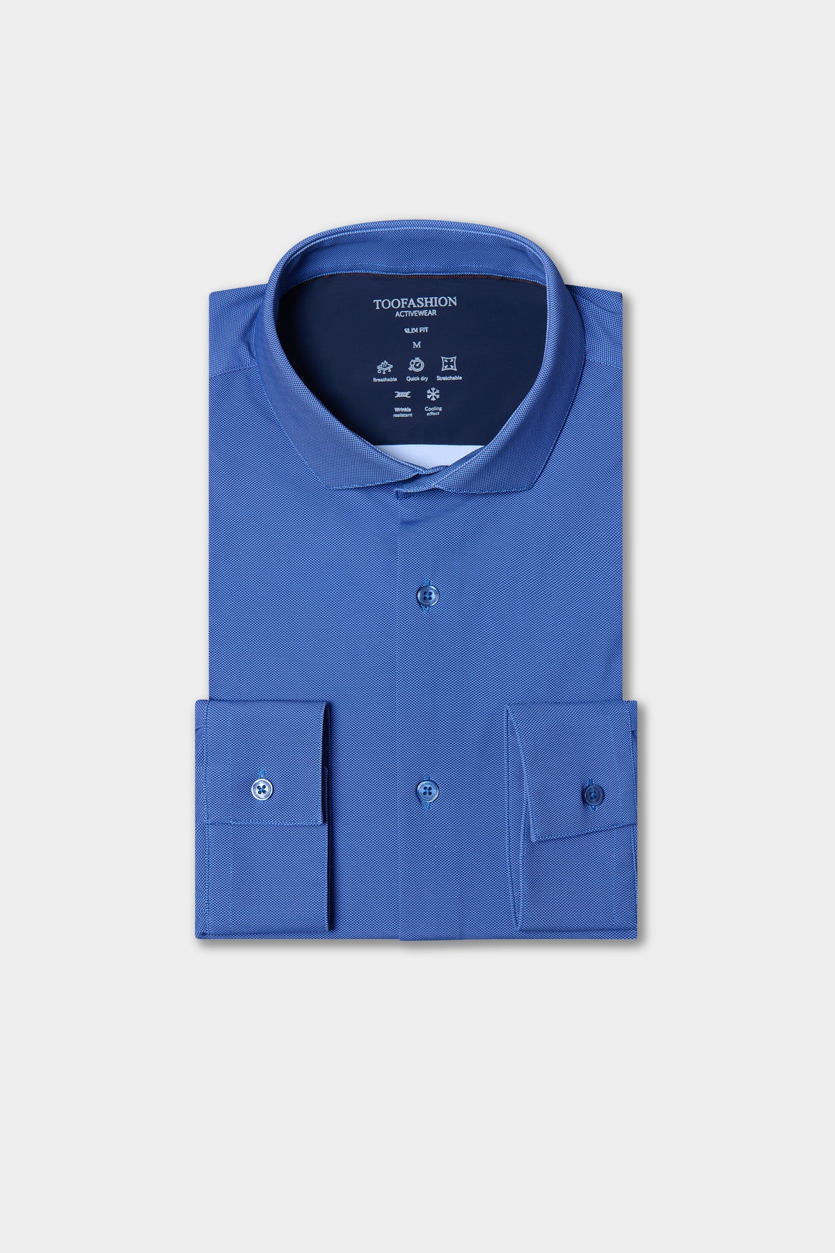 Slim-fit blue crease-resistant Activewear stretch shirt