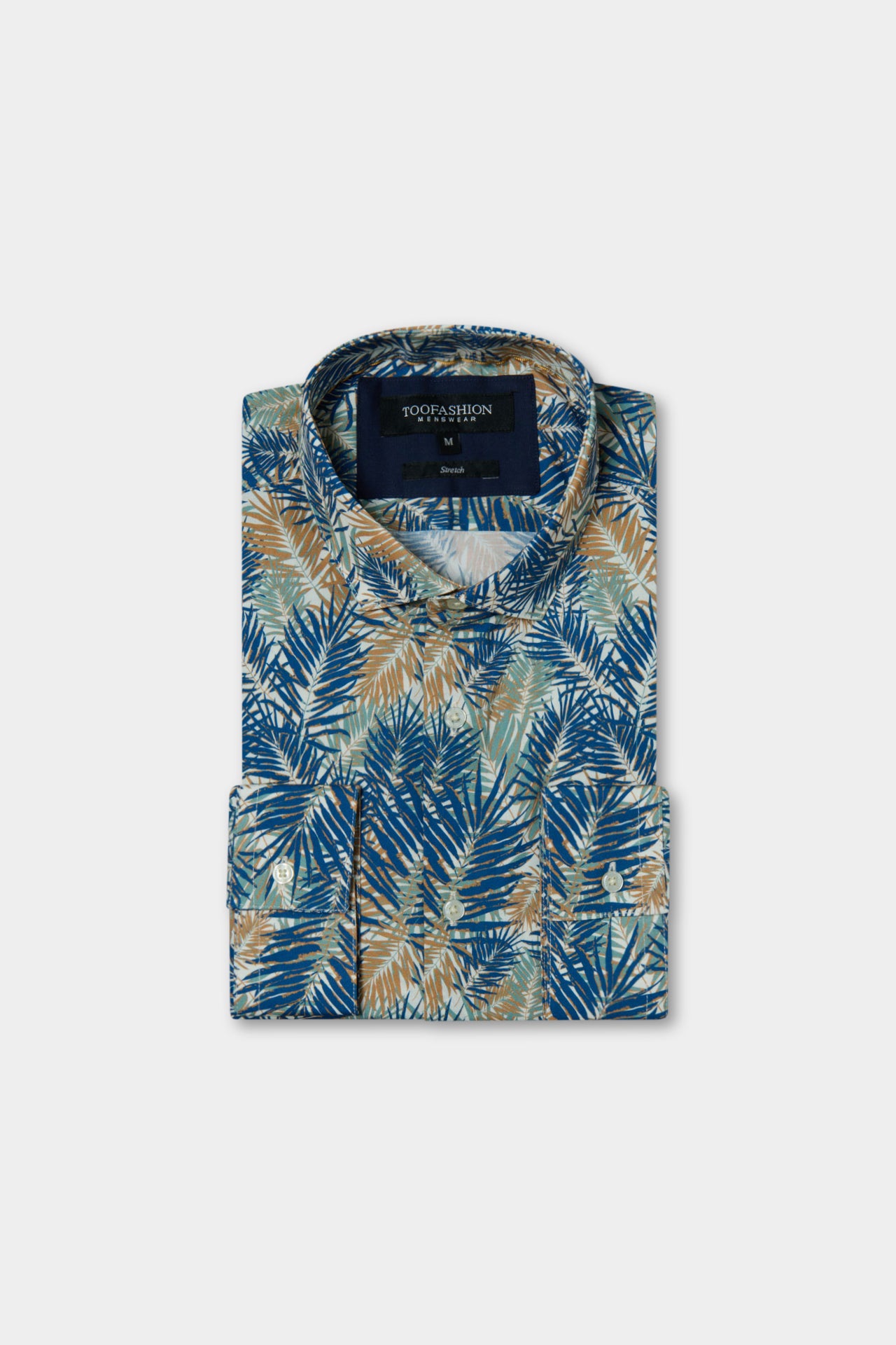 Chemise en popeline de coton stretch imprimé feuillage - slim fit Jerem, col semi-italien, coloris noir