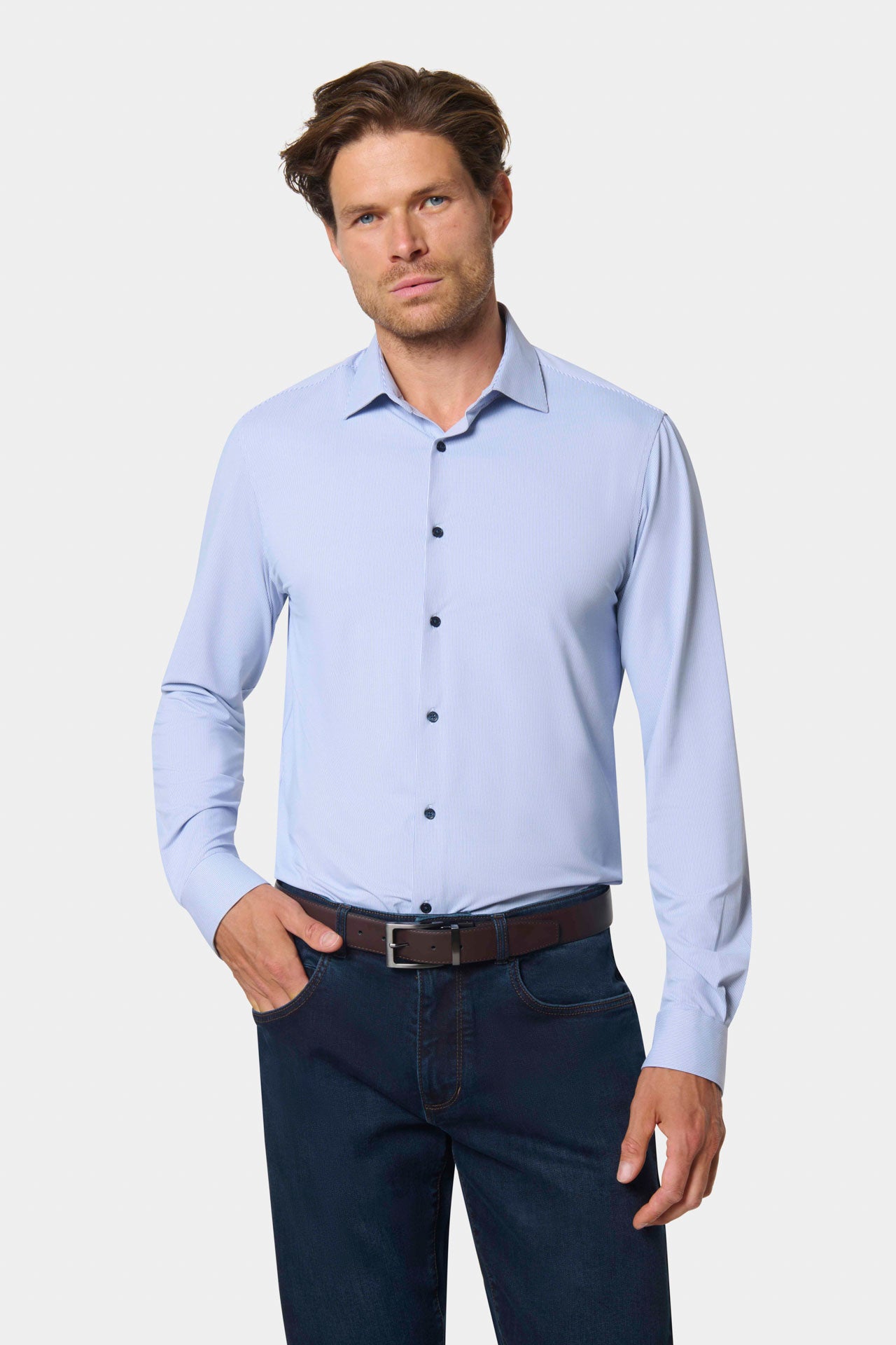 Chemise slim à rayures bleues ligne Activewear Jerem Paris