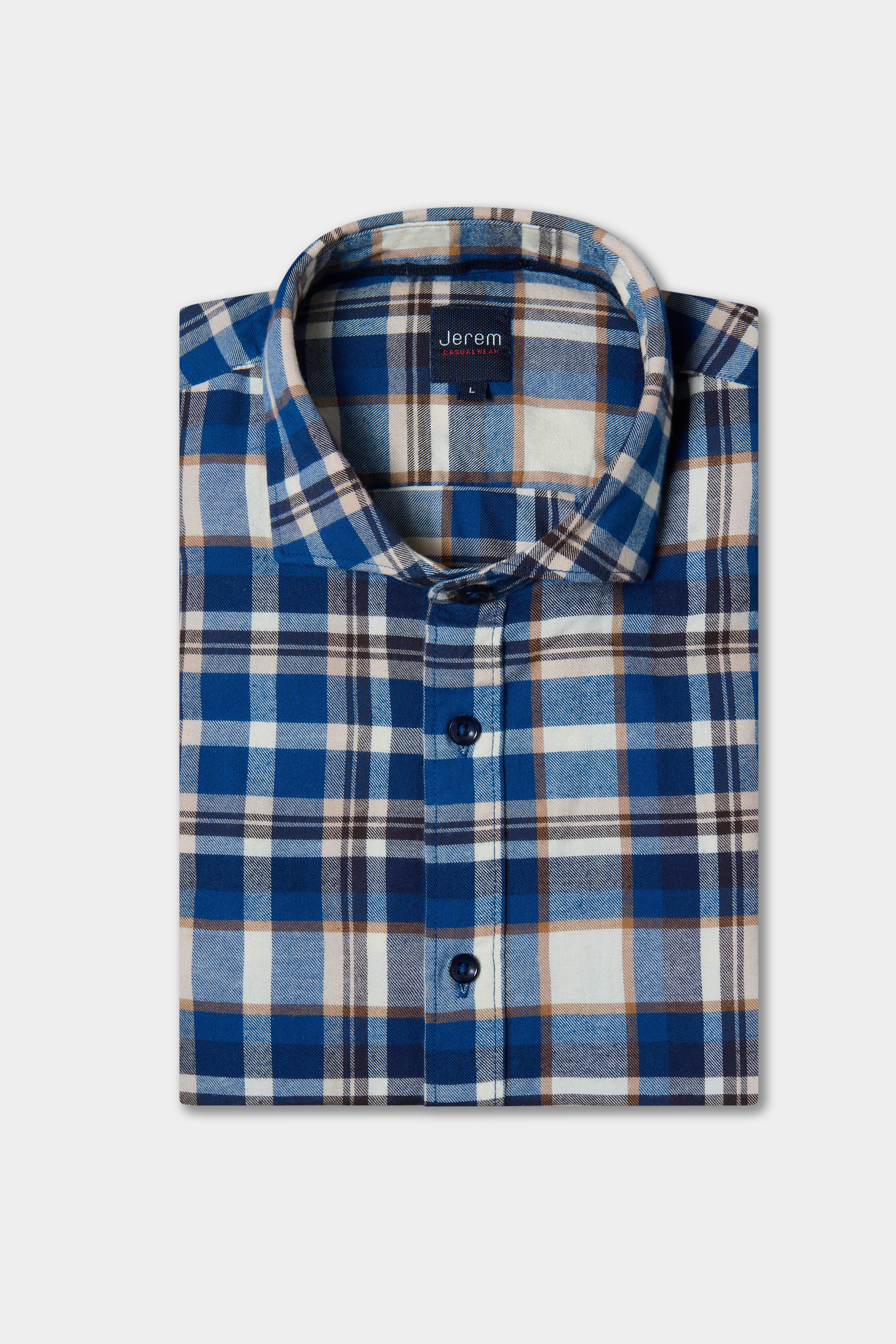 Chemise à carreaux col semi-italien en pur coton