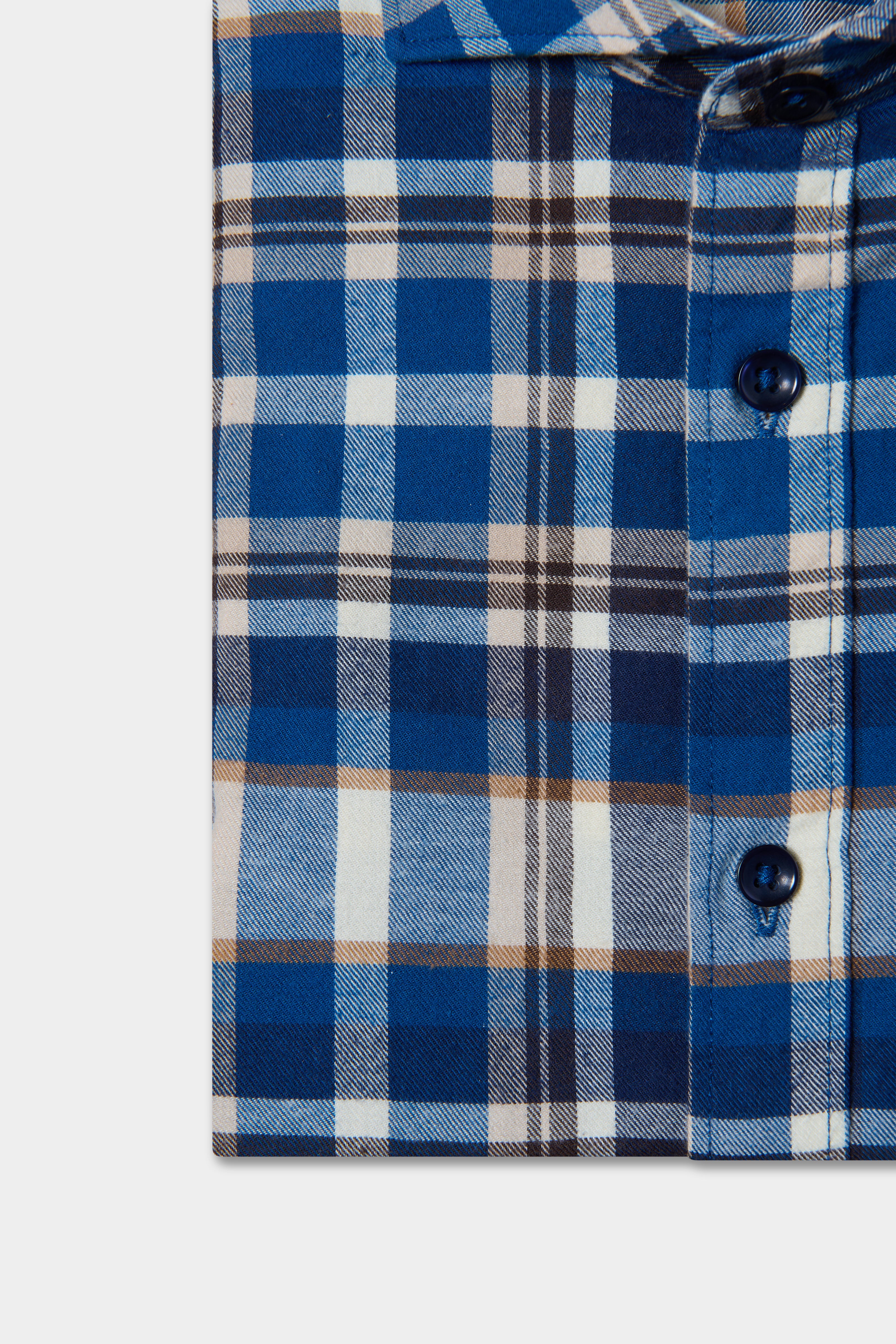 Chemise à carreaux col semi-italien en pur coton