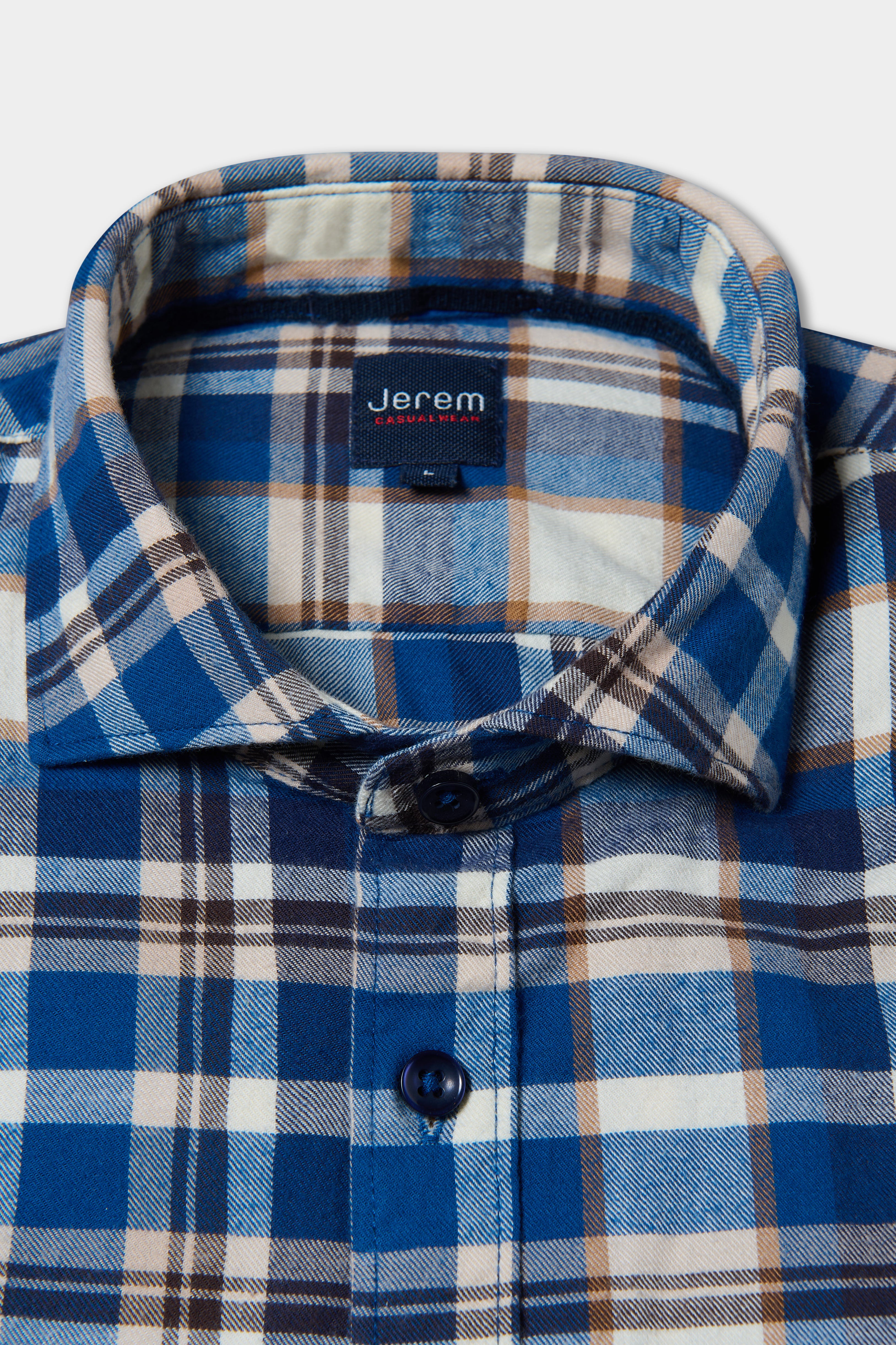Chemise à carreaux col semi-italien en pur coton