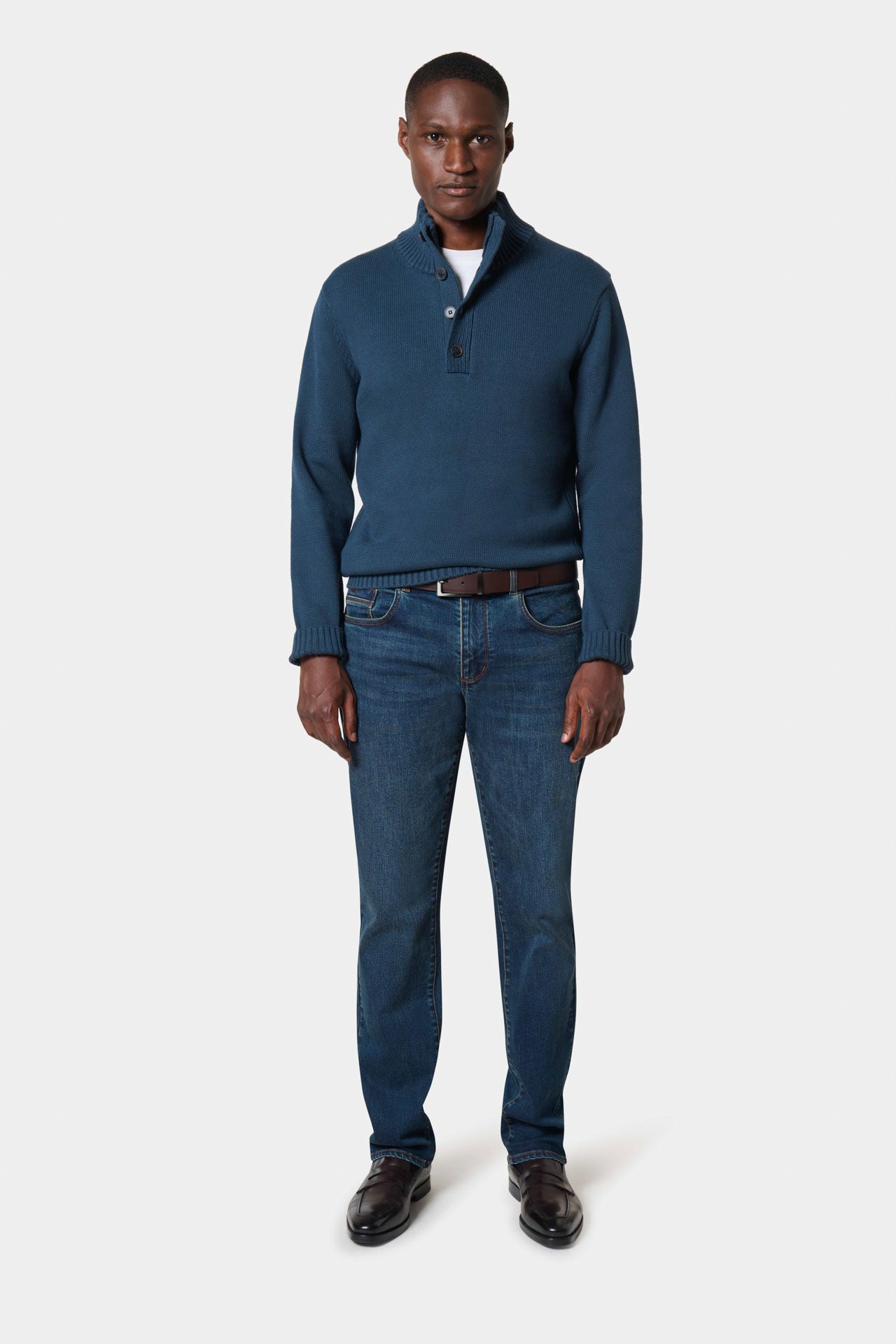 Pull col montant boutonné en coton, coloris vert — Jerem Paris