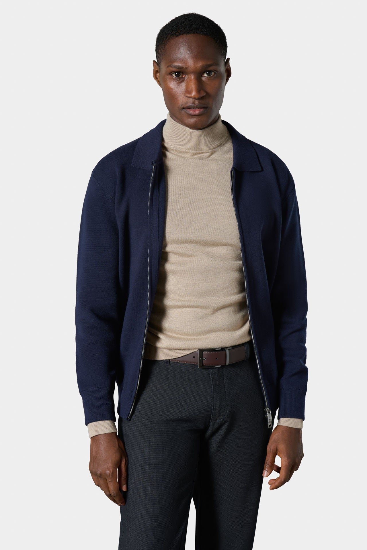 Cárdigan con cremallera y cuello camisero en punto milano Jerem – vista 2