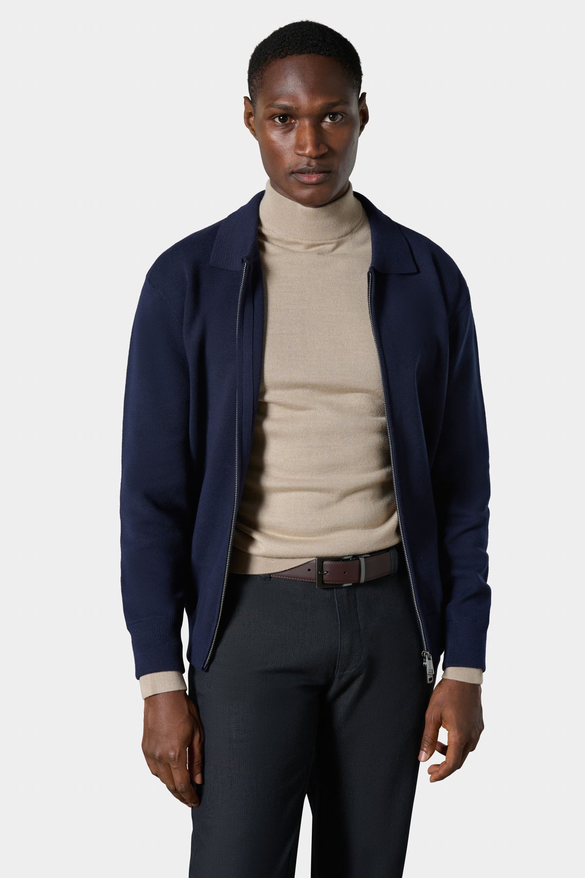 Cárdigan con cremallera y cuello camisero en punto milano Jerem – vista 2