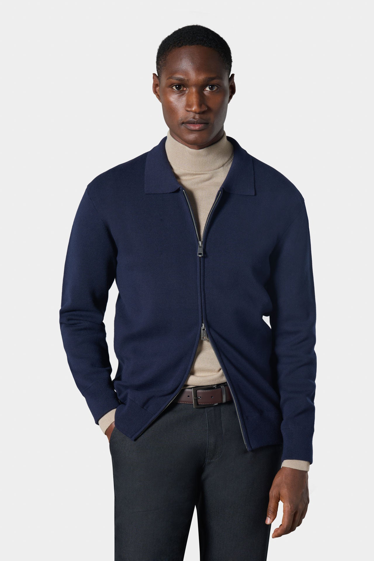 Cárdigan con cremallera y cuello camisero en punto milano Jerem
