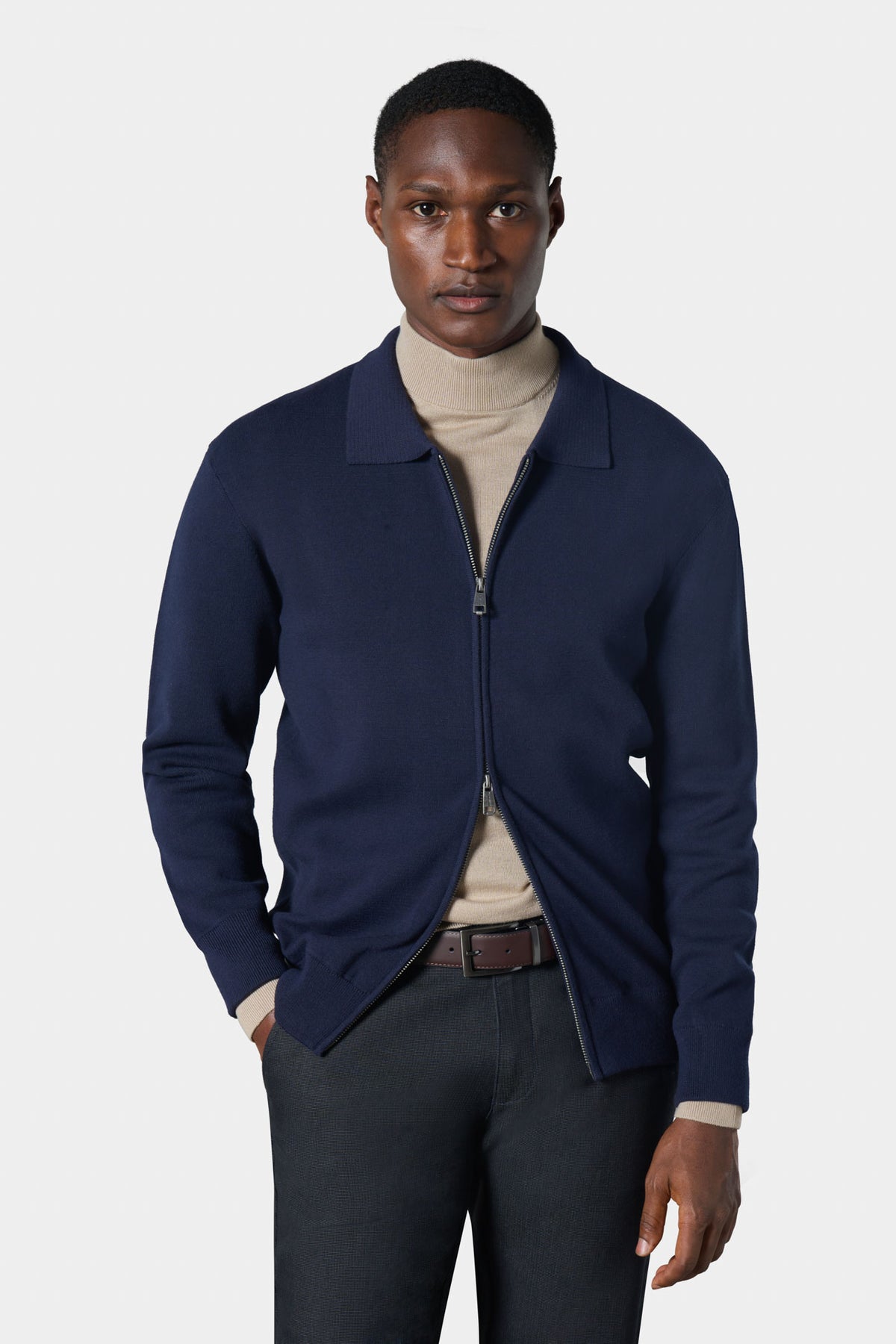 Cárdigan con cremallera y cuello camisero en punto milano Jerem