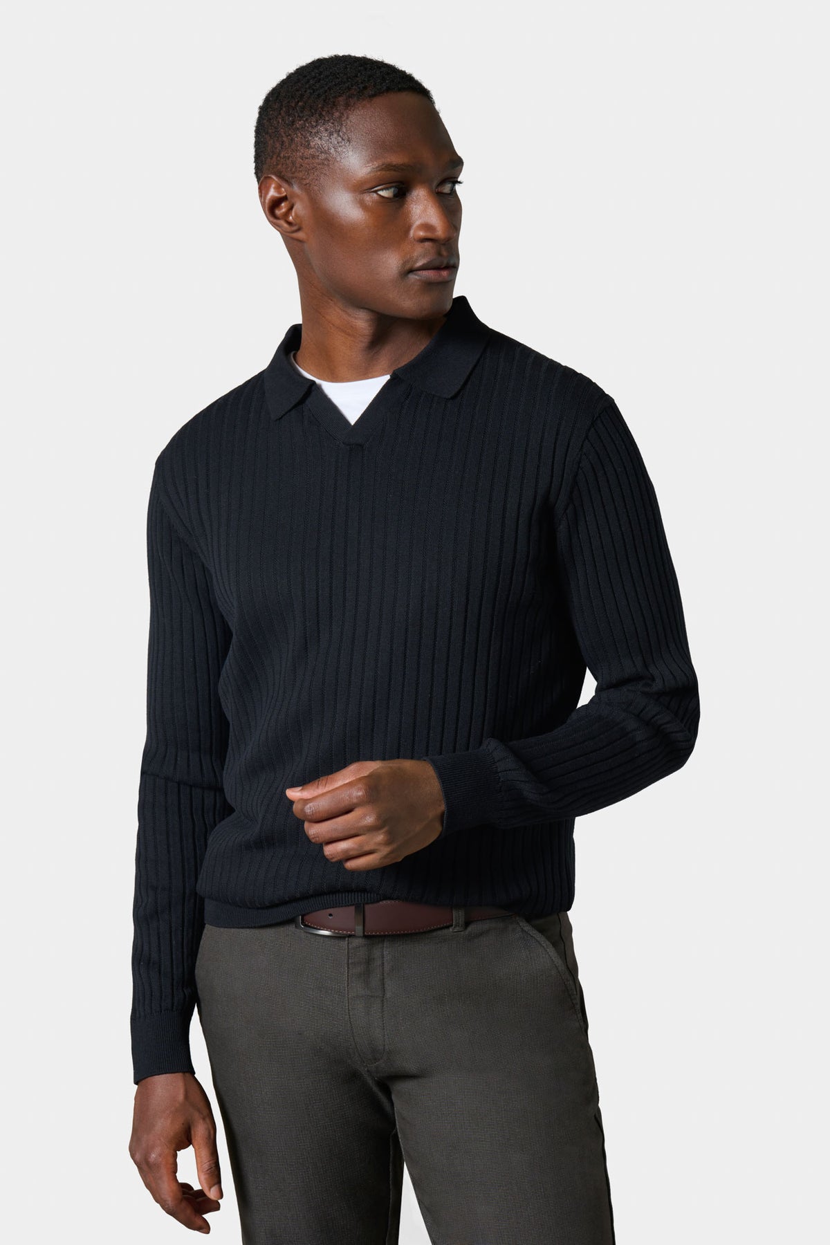 Pull col polo ouvert en maille jacquard