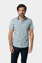 Chemise manches courtes en popeline de coton imprimé fantaisie - regular fit Jerem, col classique