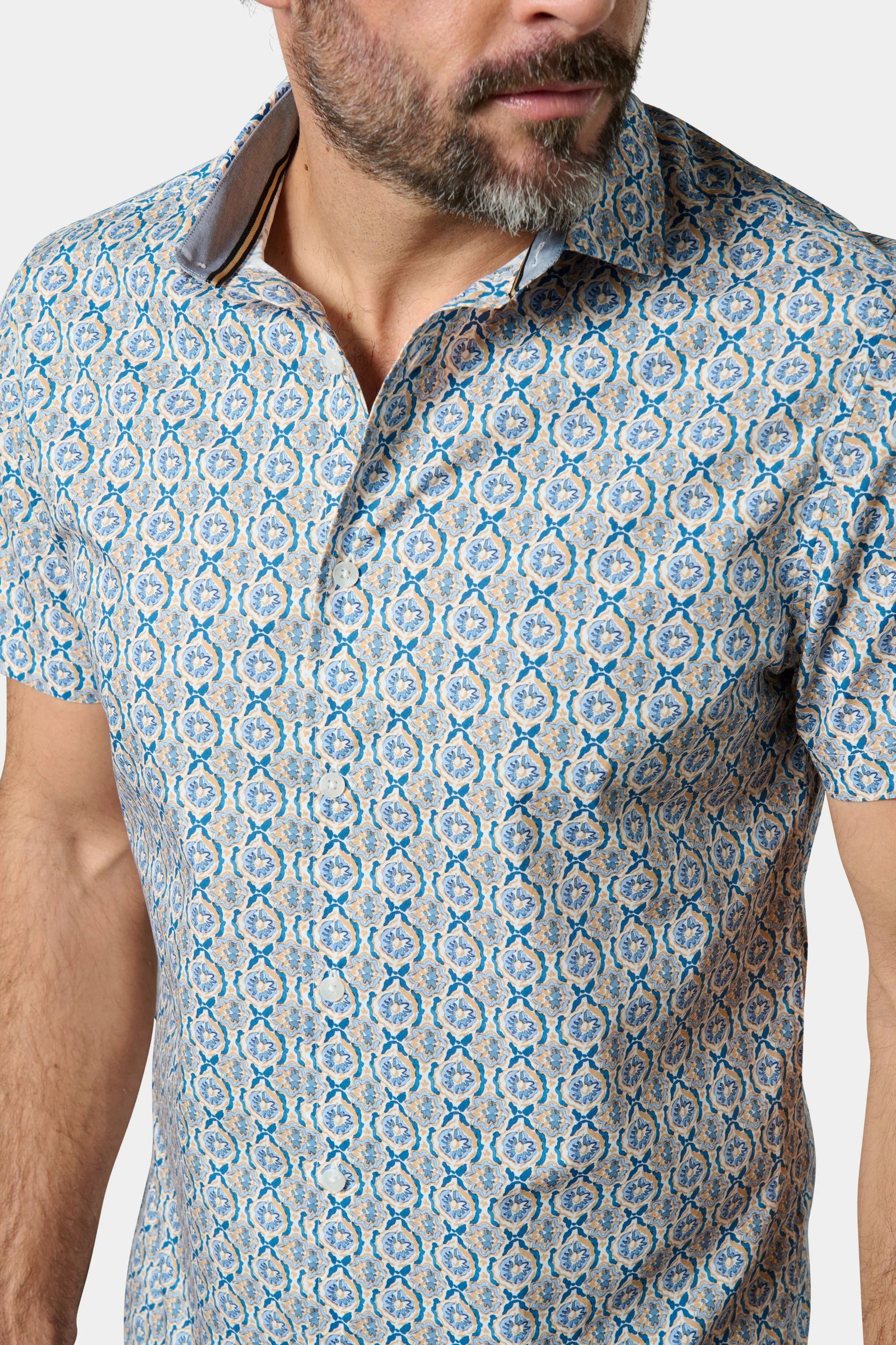 Chemise manches courtes, popeline de coton imprimé fantaisie - regular fit Jerem, col classique