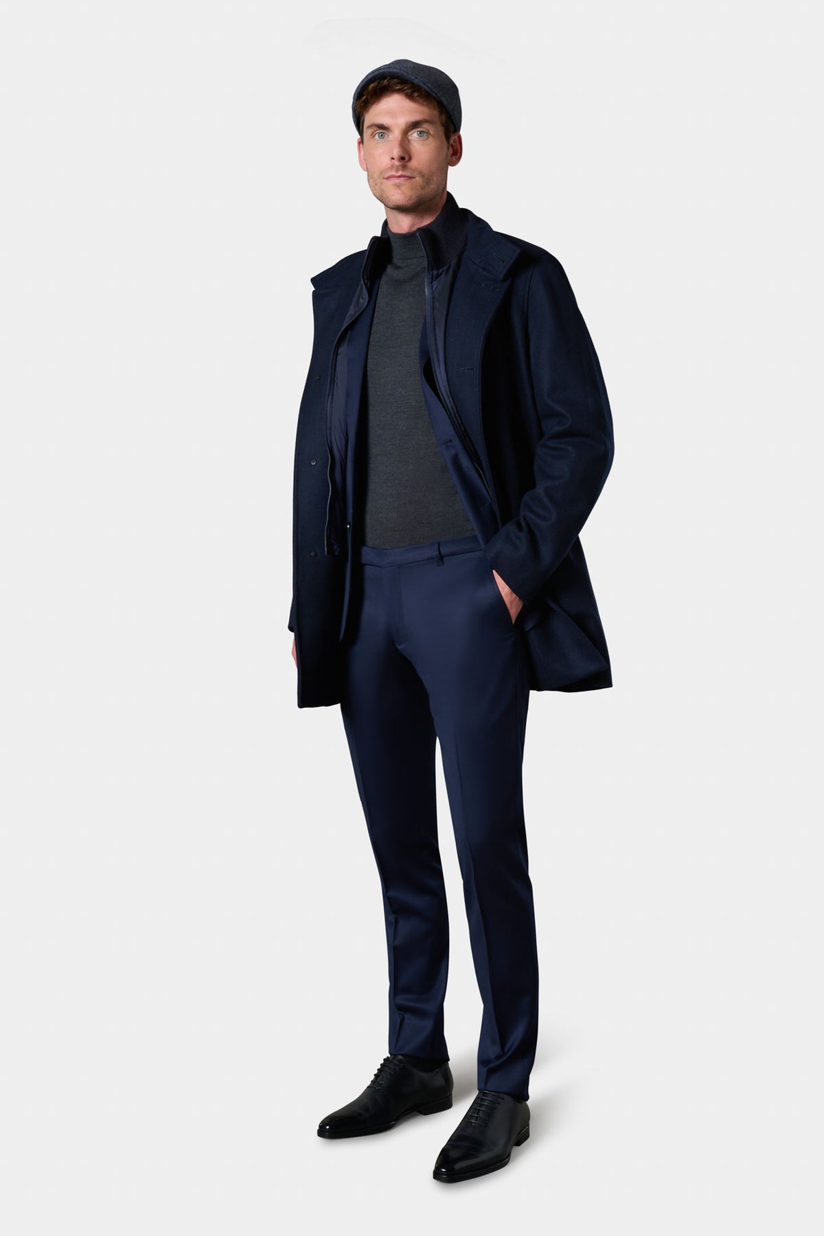 Manteau en laine col officier à plastron amovible