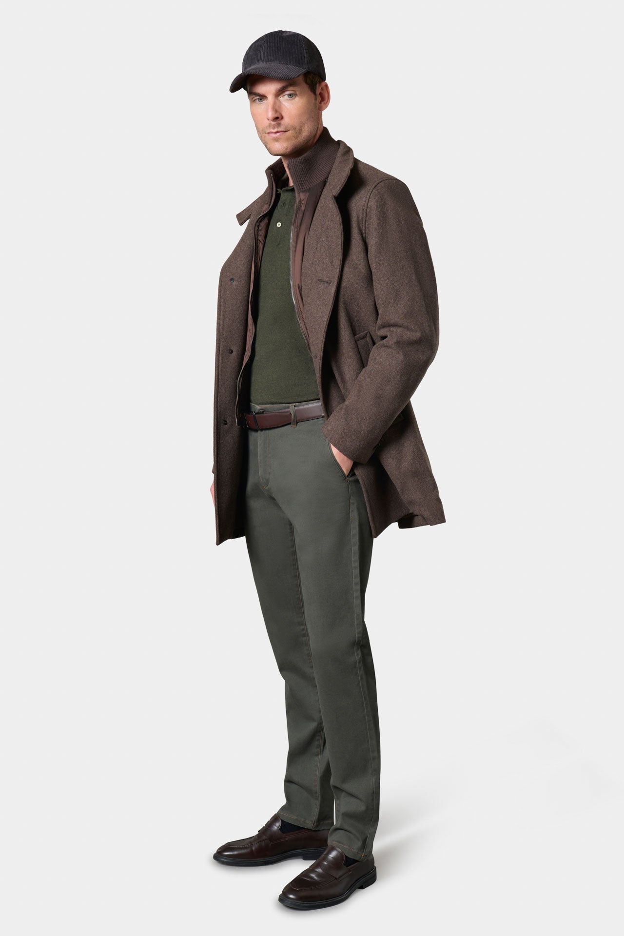 Manteau en laine col officier marron Jerem