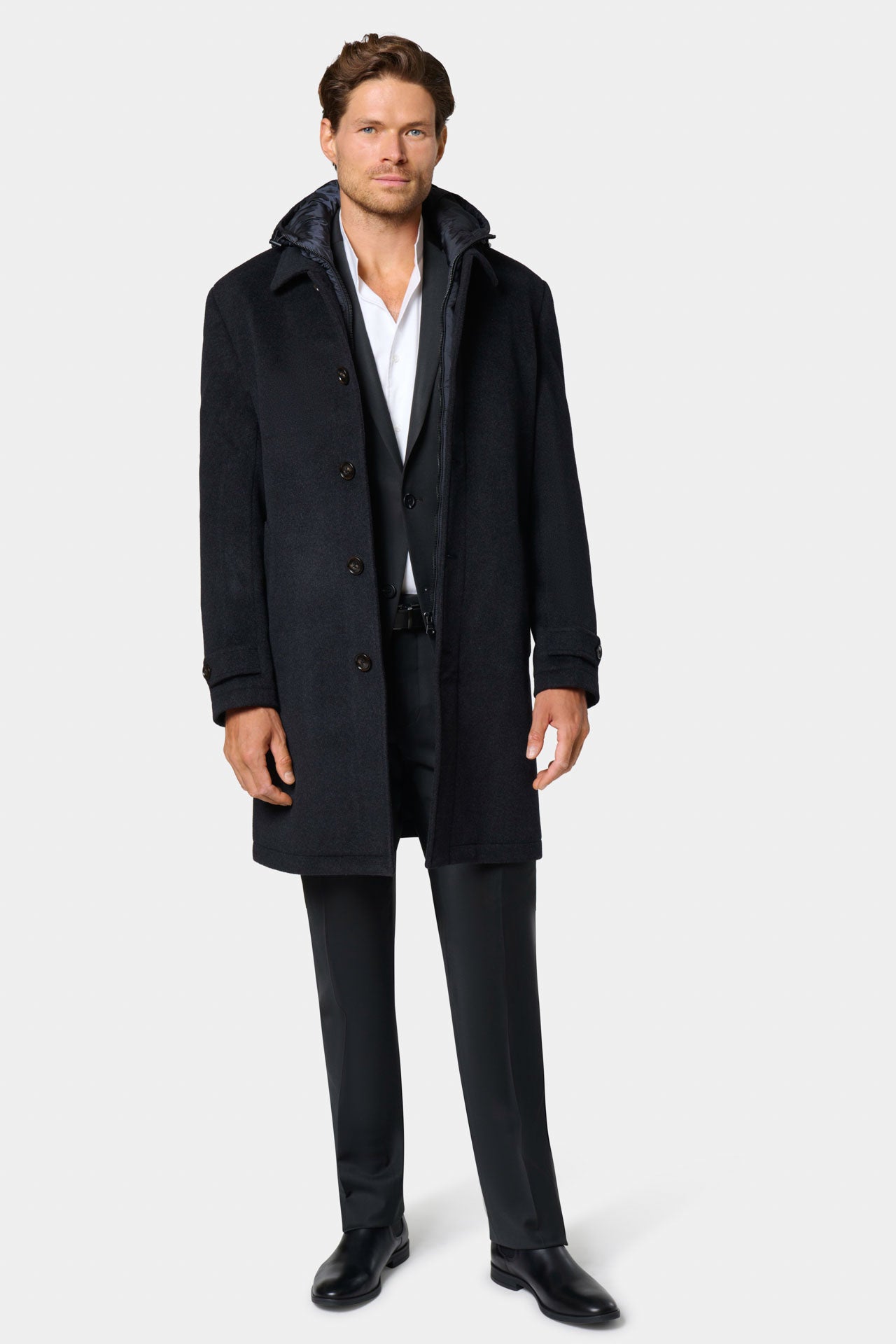 Manteau en laine et cachemire à plastron capuche Jerem Paris, vue de dos