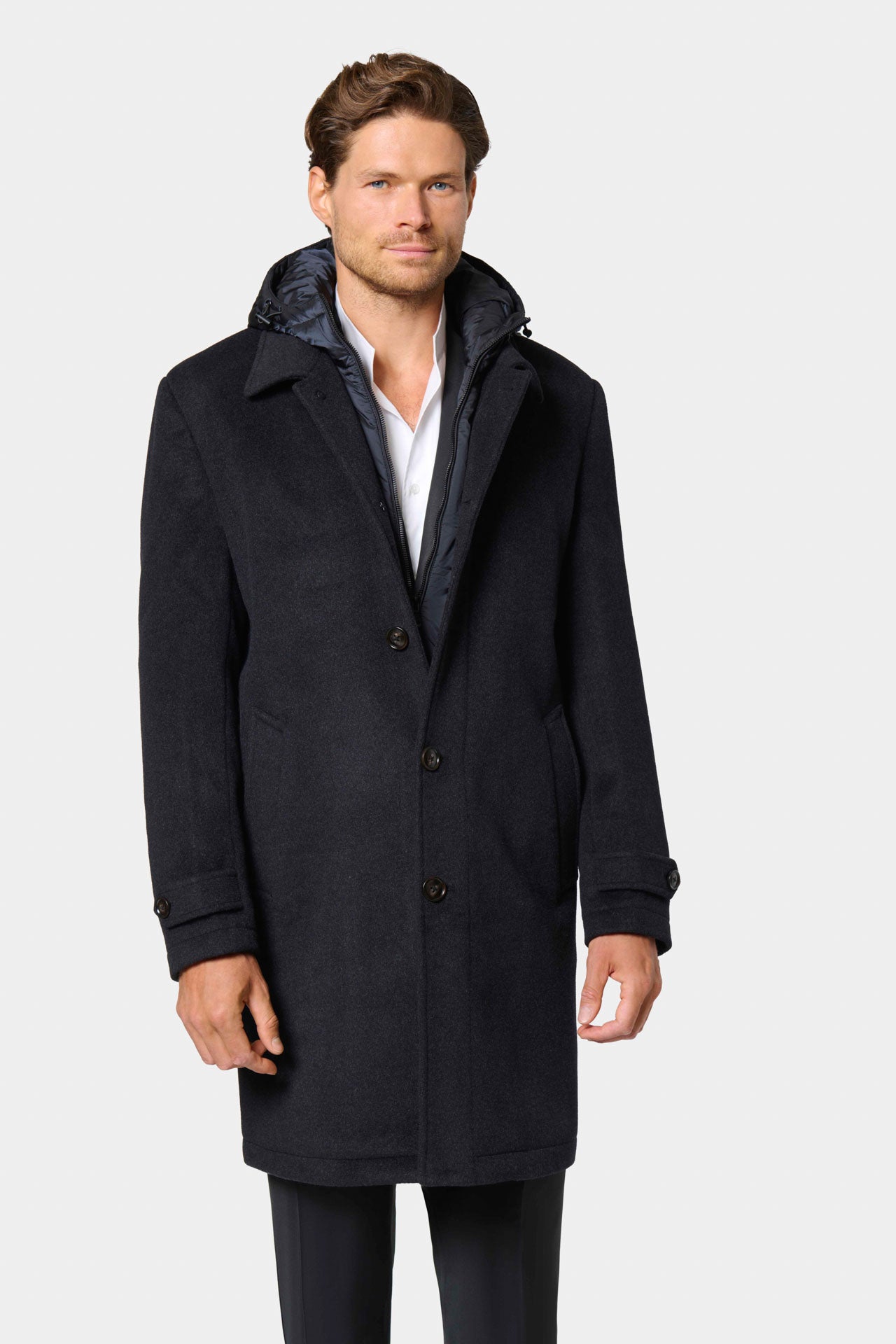 Manteau en laine et cachemire à plastron capuche Jerem Paris