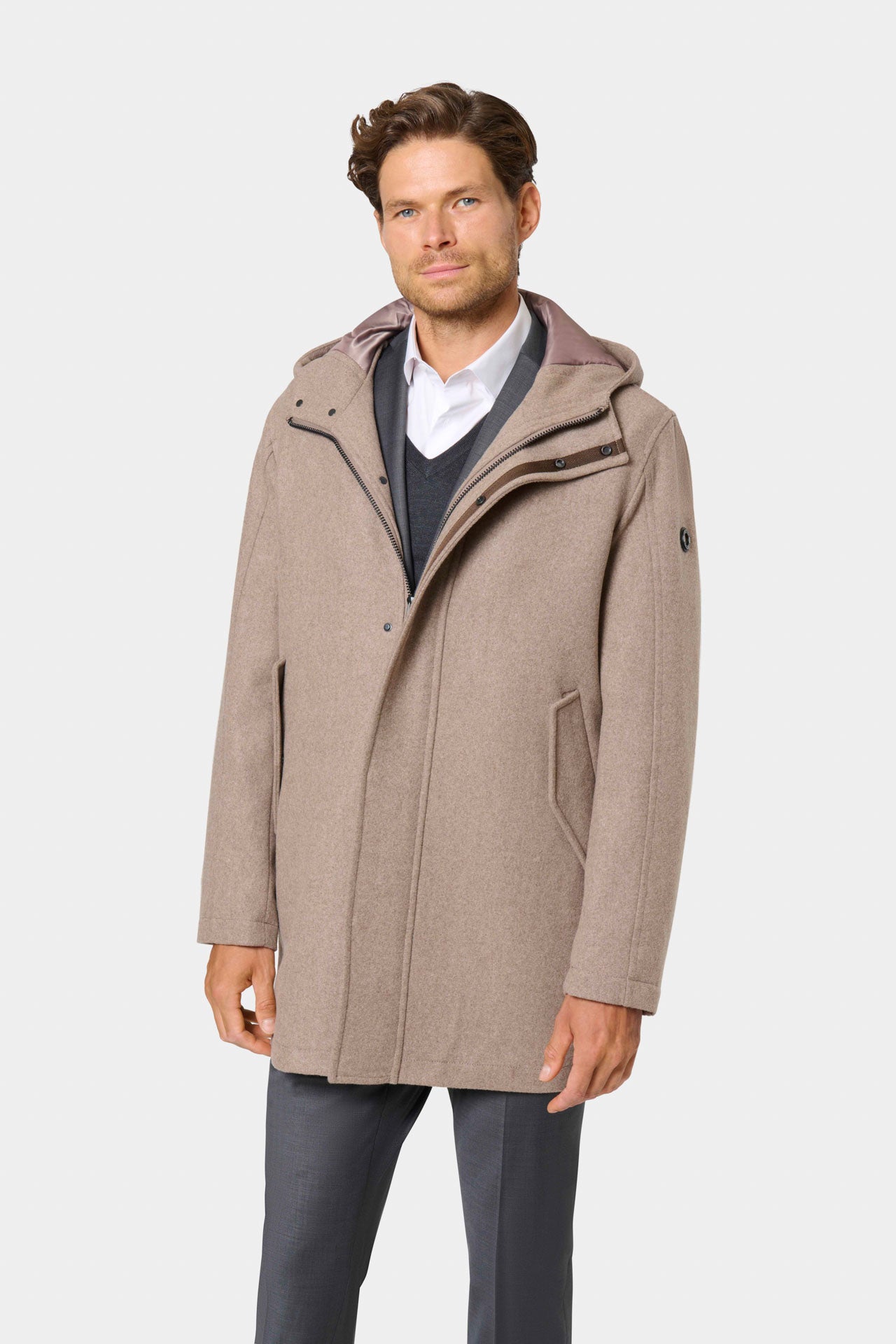 Manteau mi-long à capuche en laine Jerem Paris