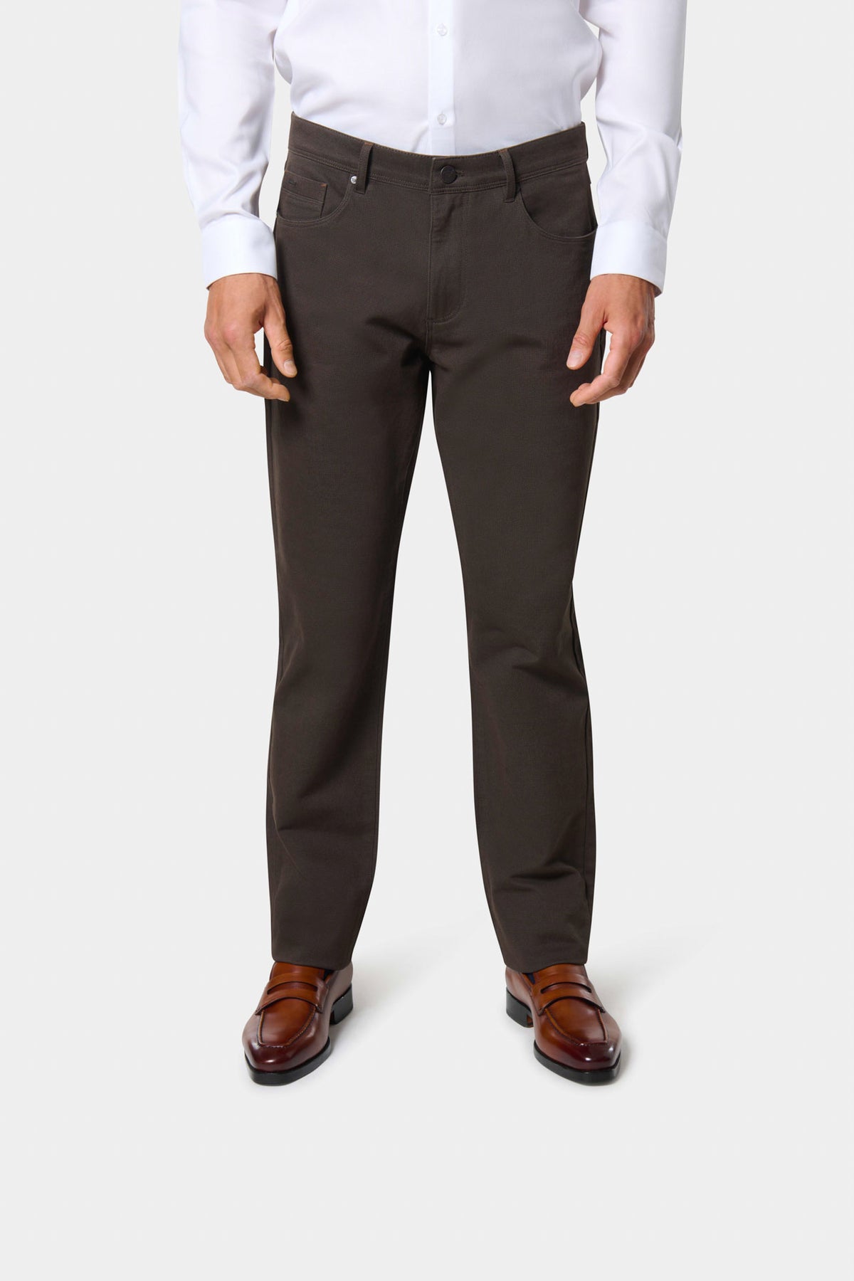 Pantalon cinq poches en tricotine stretch micro-motif — Jerem Paris