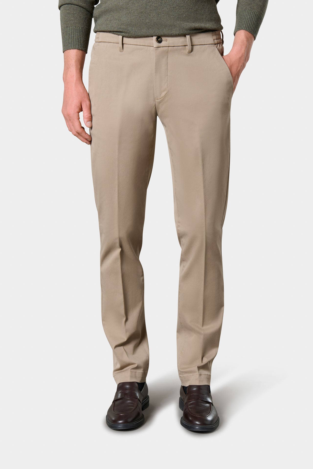 Pantalon à pinces homme en coton stretch beige Jerem — vue de face