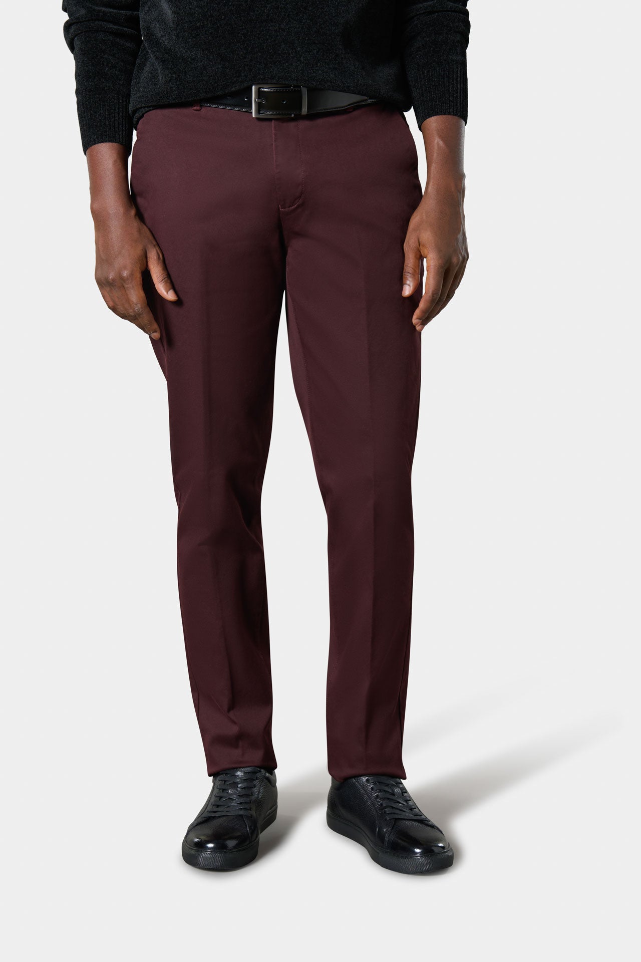 Pantalon à pinces homme en coton stretch bordeaux Jerem — vue de face