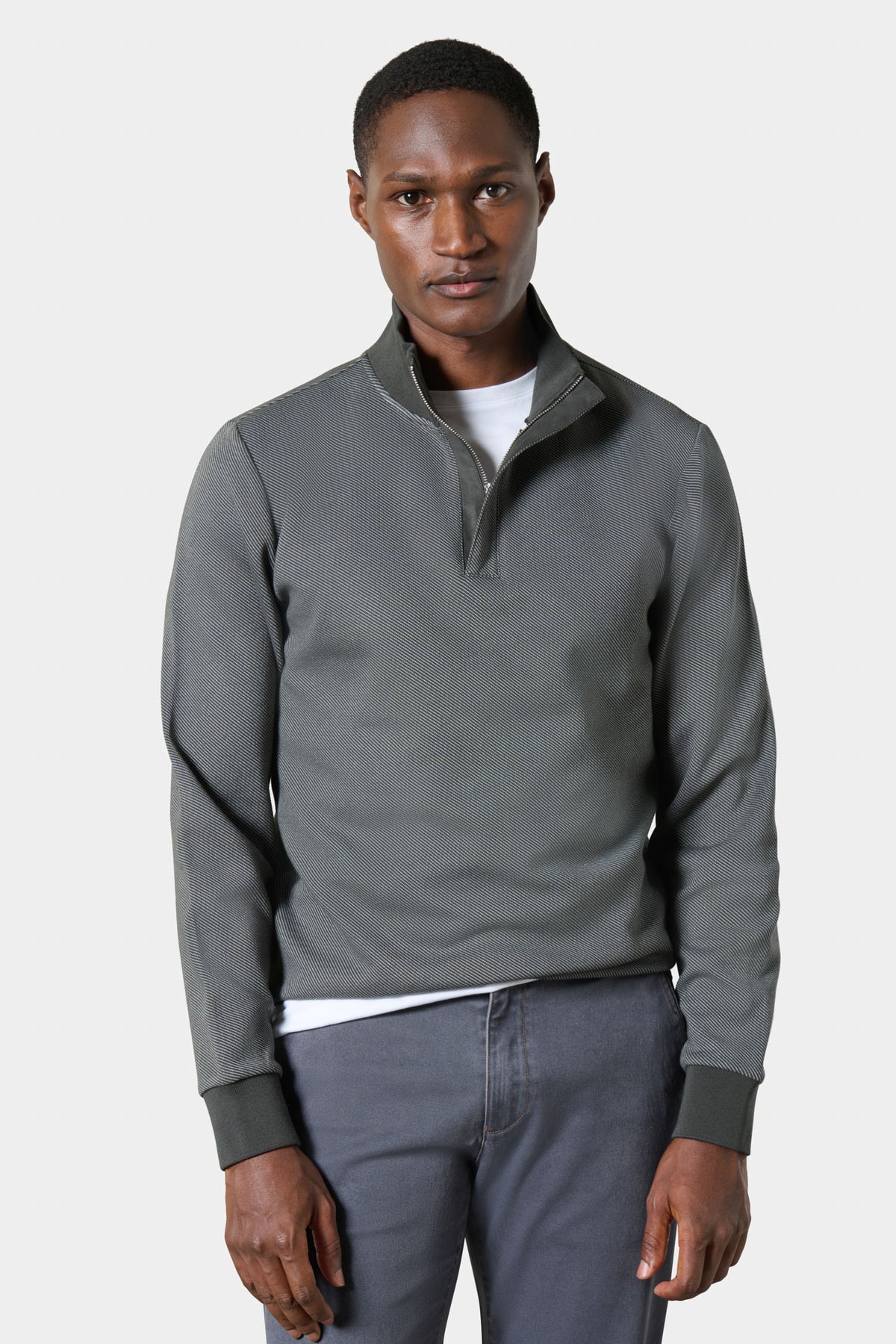 Polo de manga larga con cuello alto y cremallera en jacquard