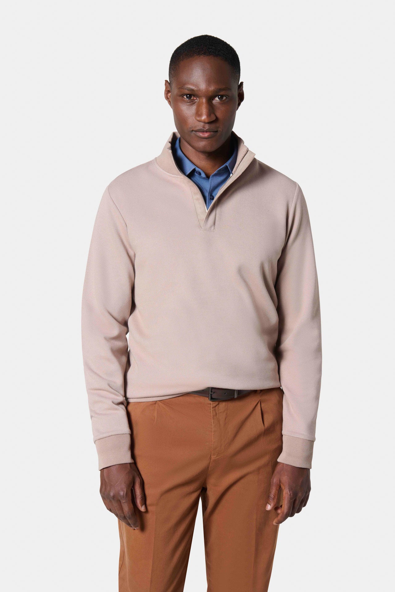 Polo manches longues col montant zippé en jacquard Jerem Paris