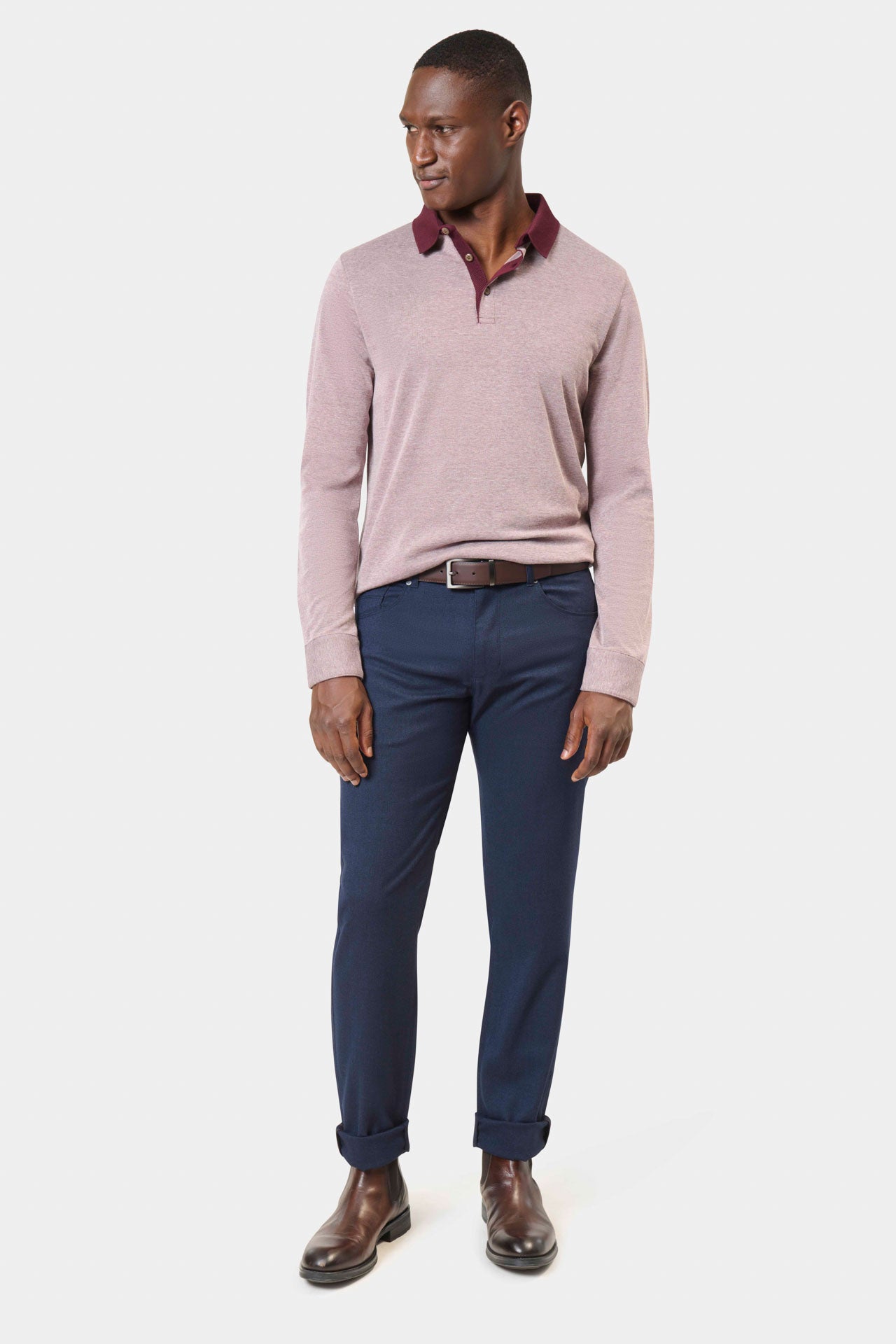 Polo manches longues en piqué col jacquard Jerem Paris, vue de dos