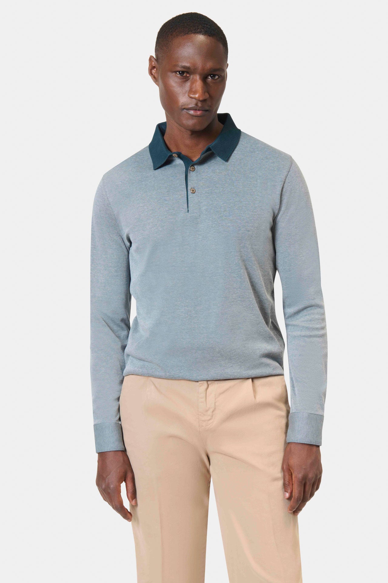 Polo manches longues en piqué col jacquard Jerem Paris, vue de détail