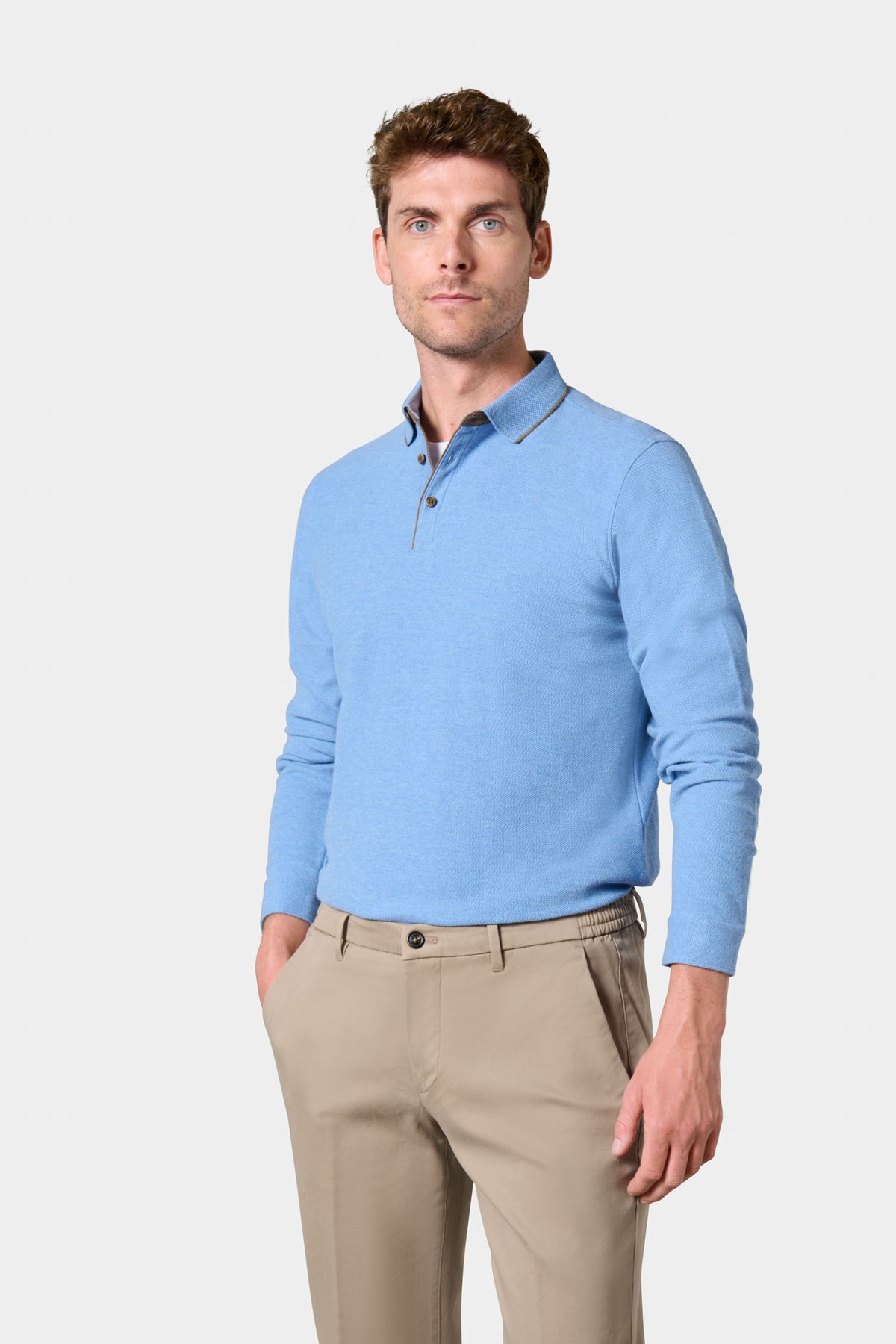 Polo manches longues en maille nid d’abeille