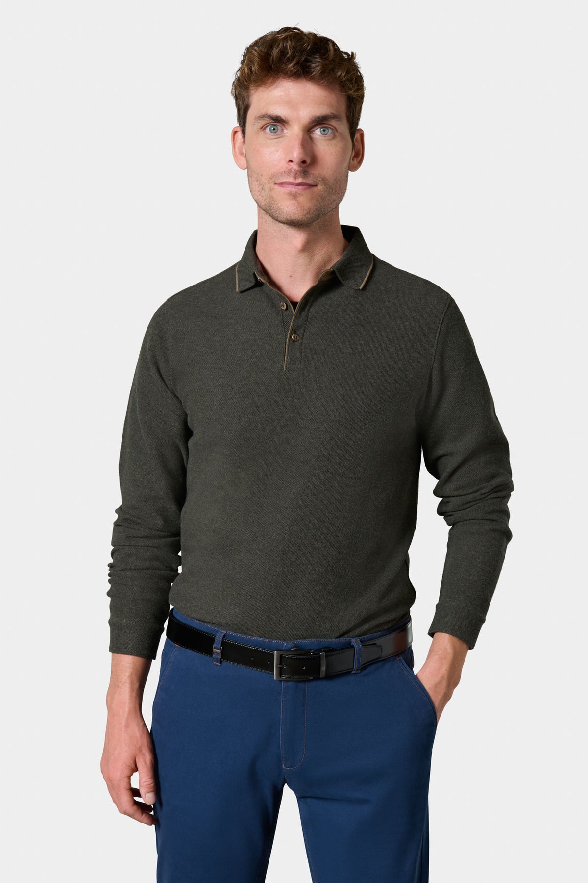 Polo manches longues en maille nid d’abeille