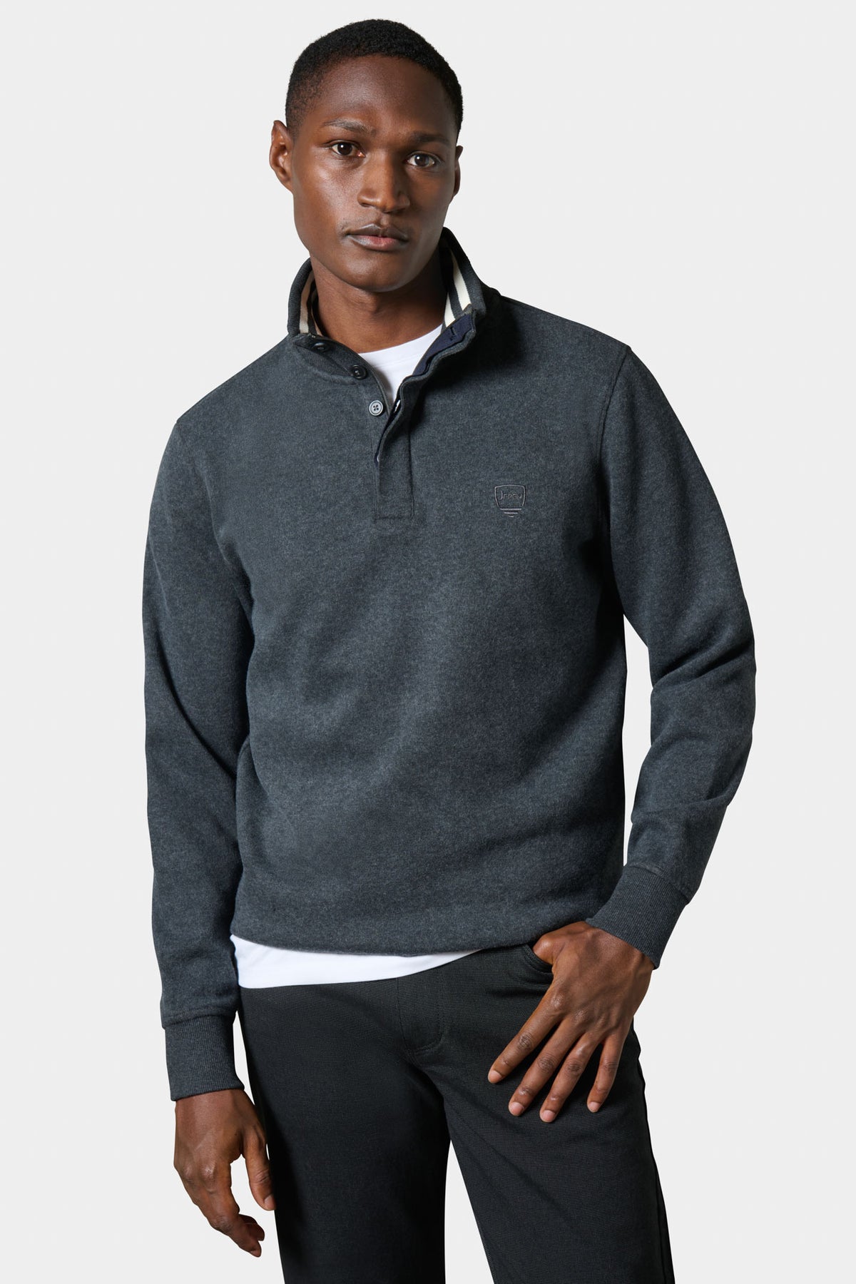 Zipped high-neck polo with embroidered logo