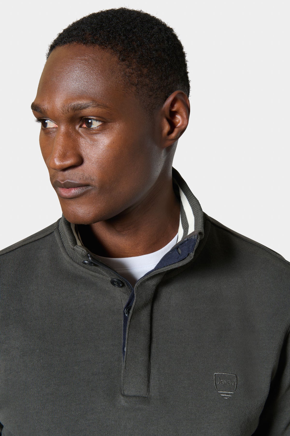 Zipped high-neck polo with embroidered logo