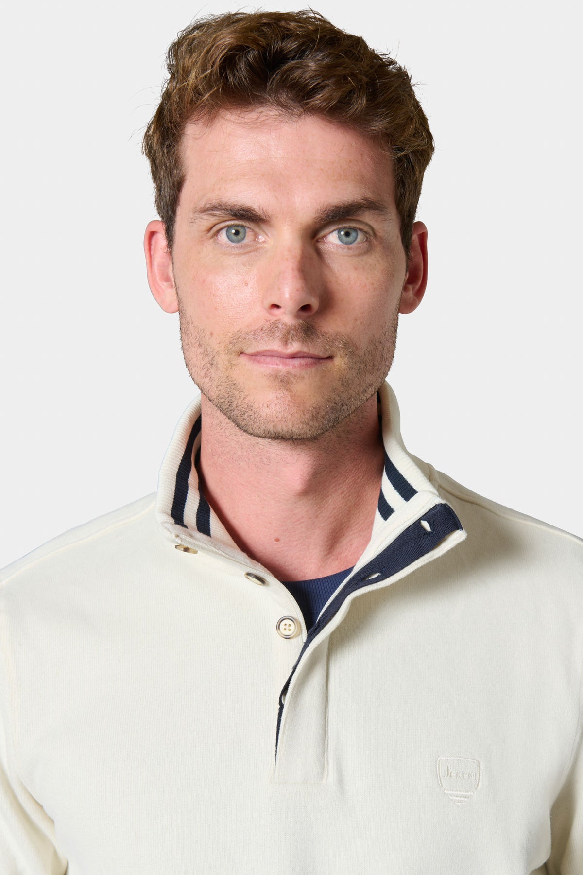 Zipped high-neck polo with embroidered logo