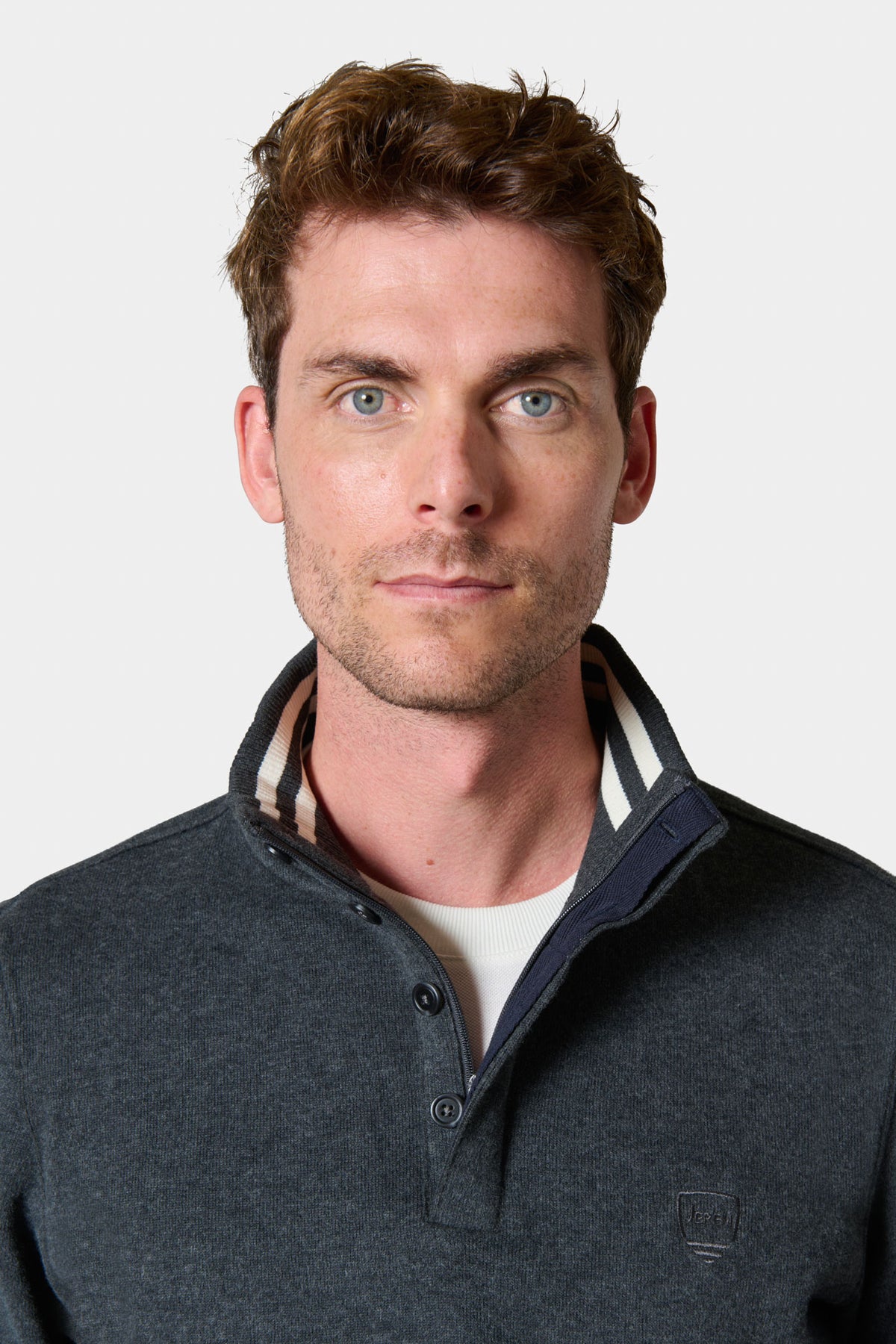 Zipped high-neck polo with embroidered logo