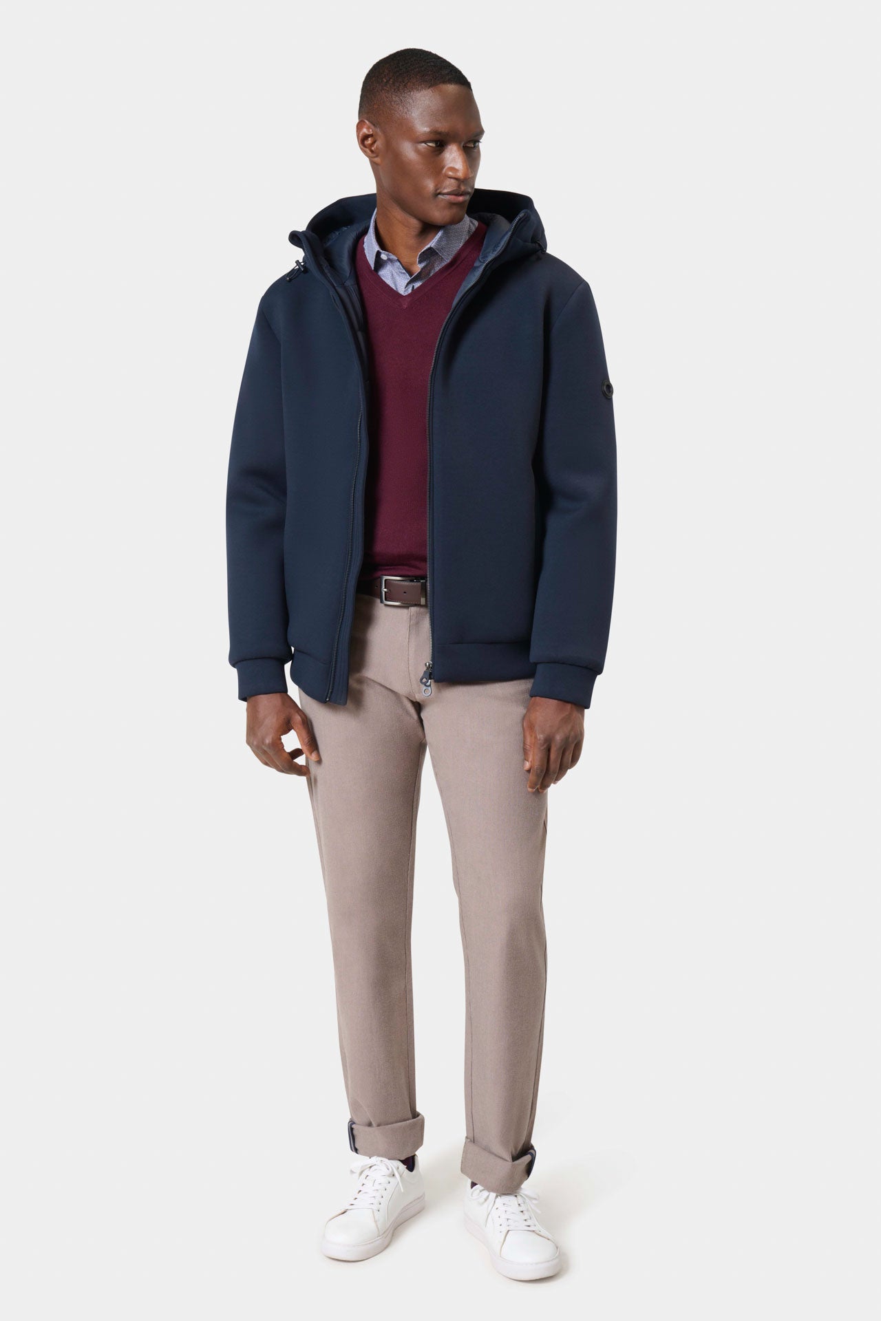 Gilet zippé à capuche en néoprène matelassé Jerem Paris, vue de dos