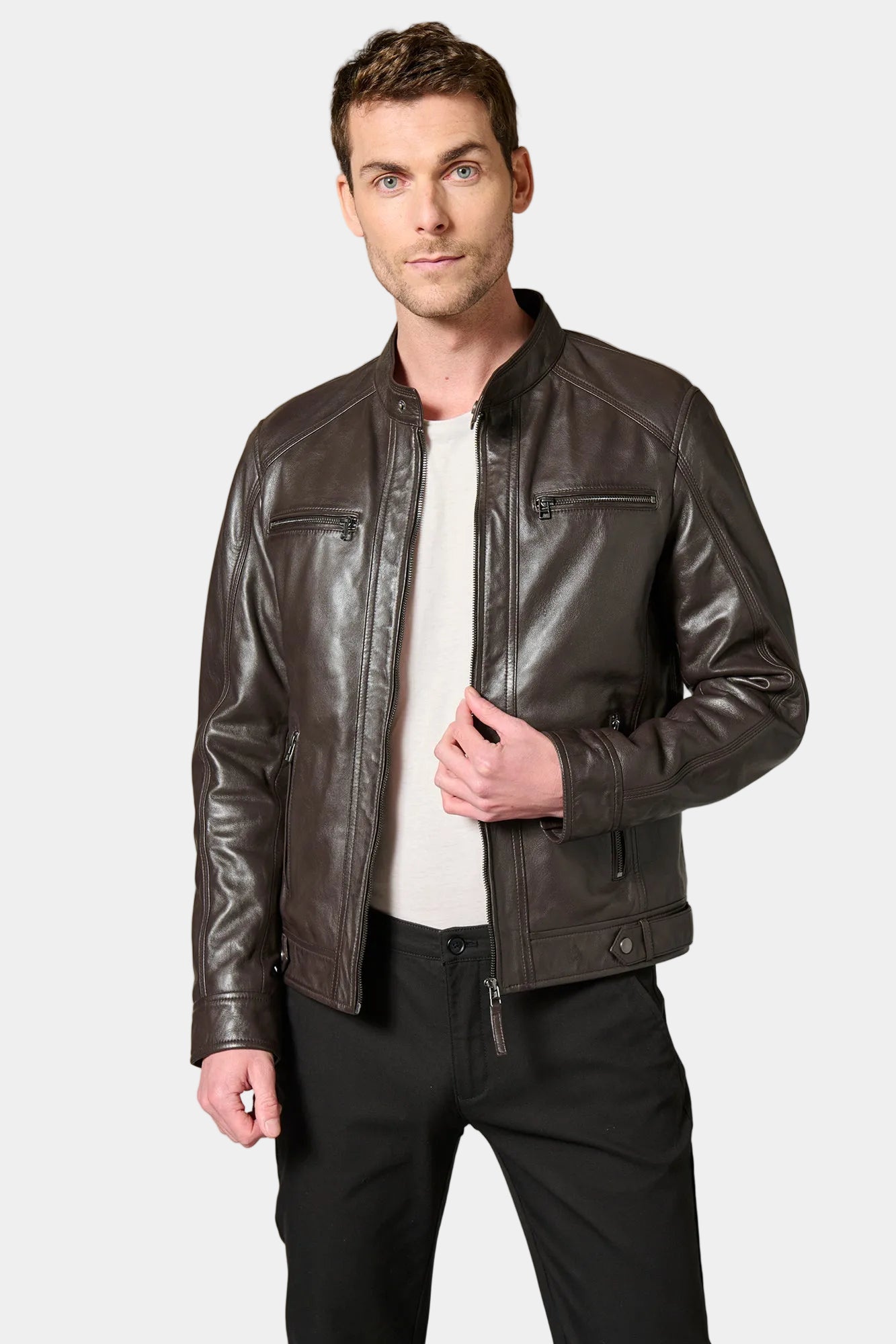 Blouson cuir Corie Jerem, coupe ajustée