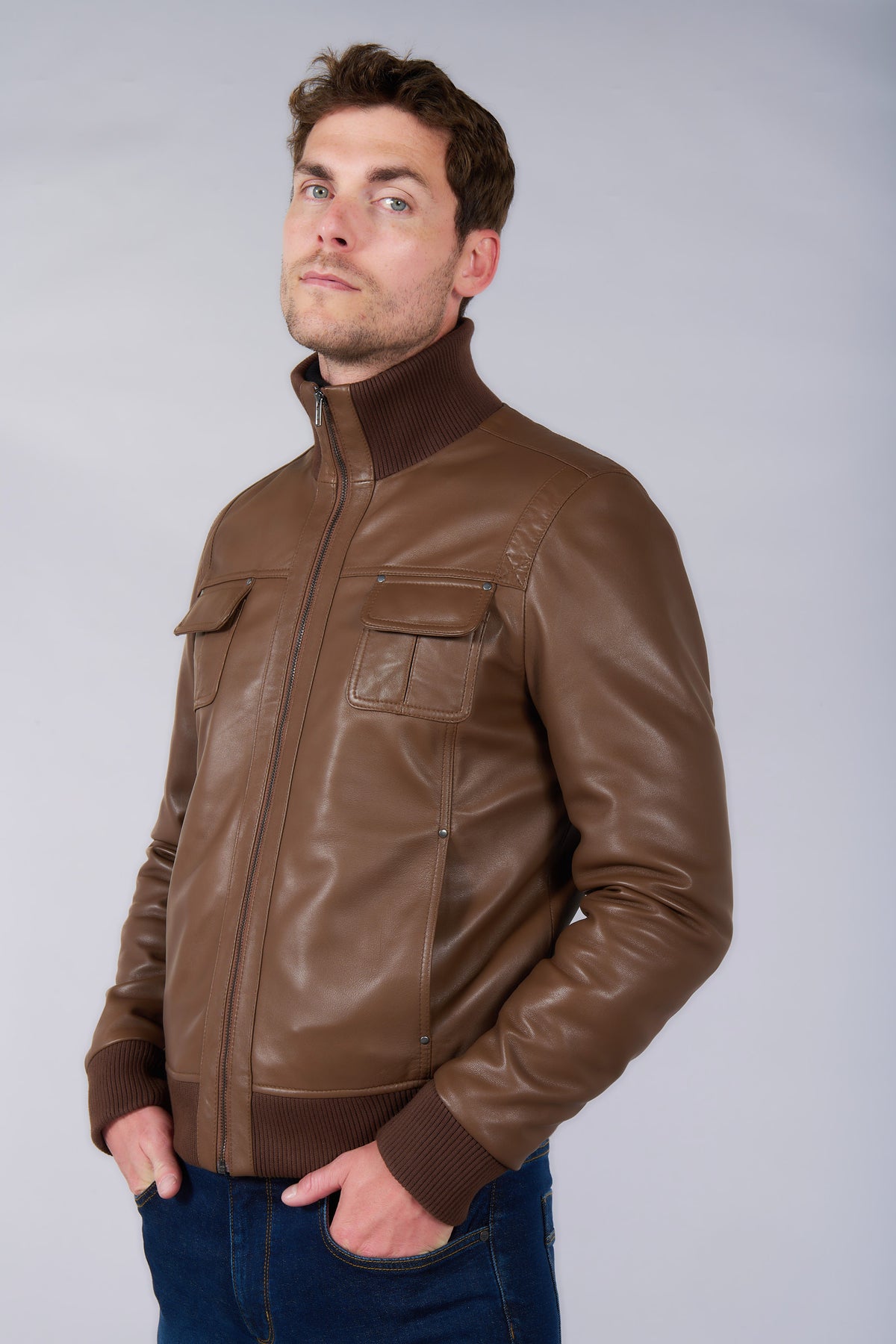 Cuir avec poches plaquées rabats — Blouson Jerem vue 7