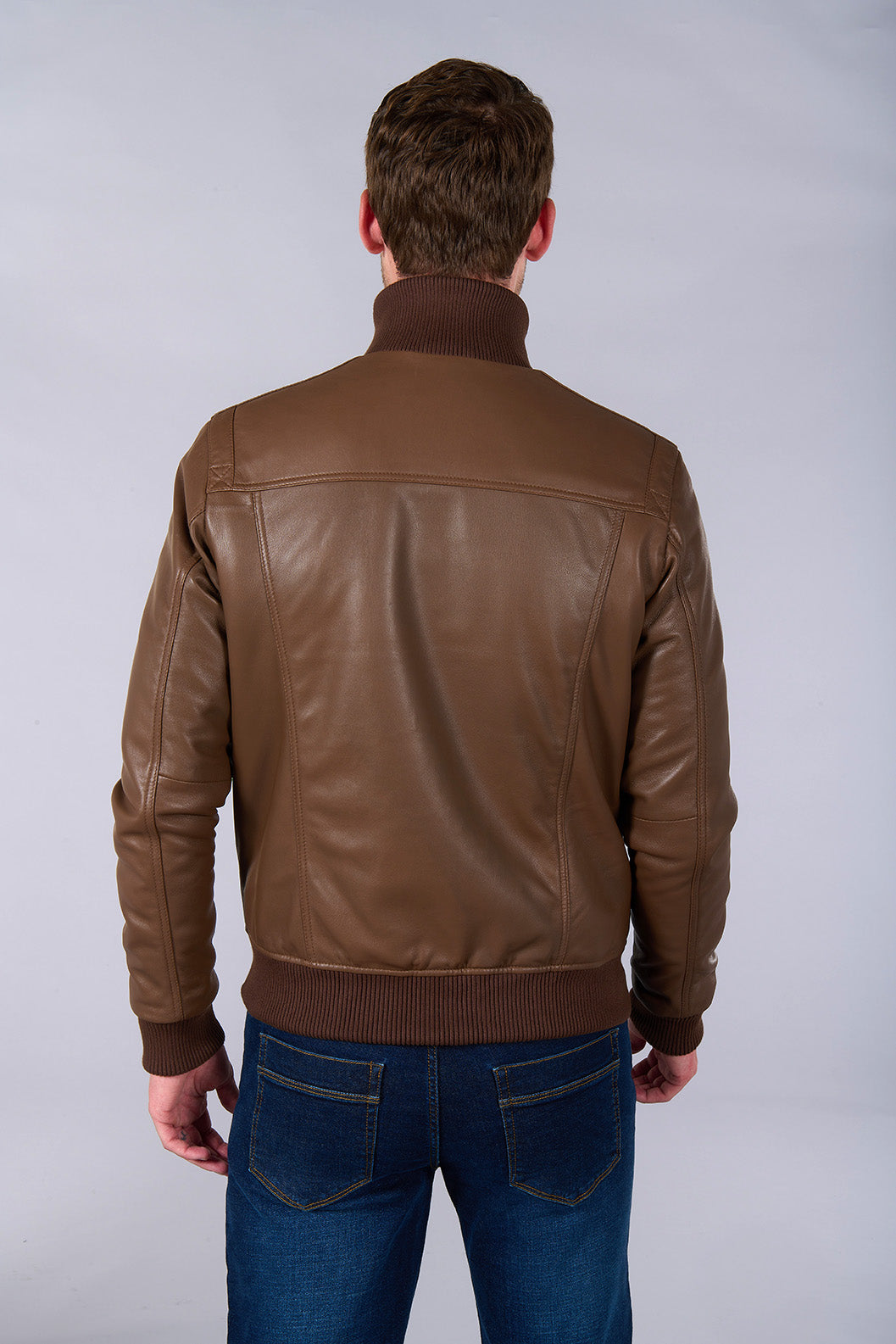 Blouson en cuir avec poches plaquées rabats, Jerem
