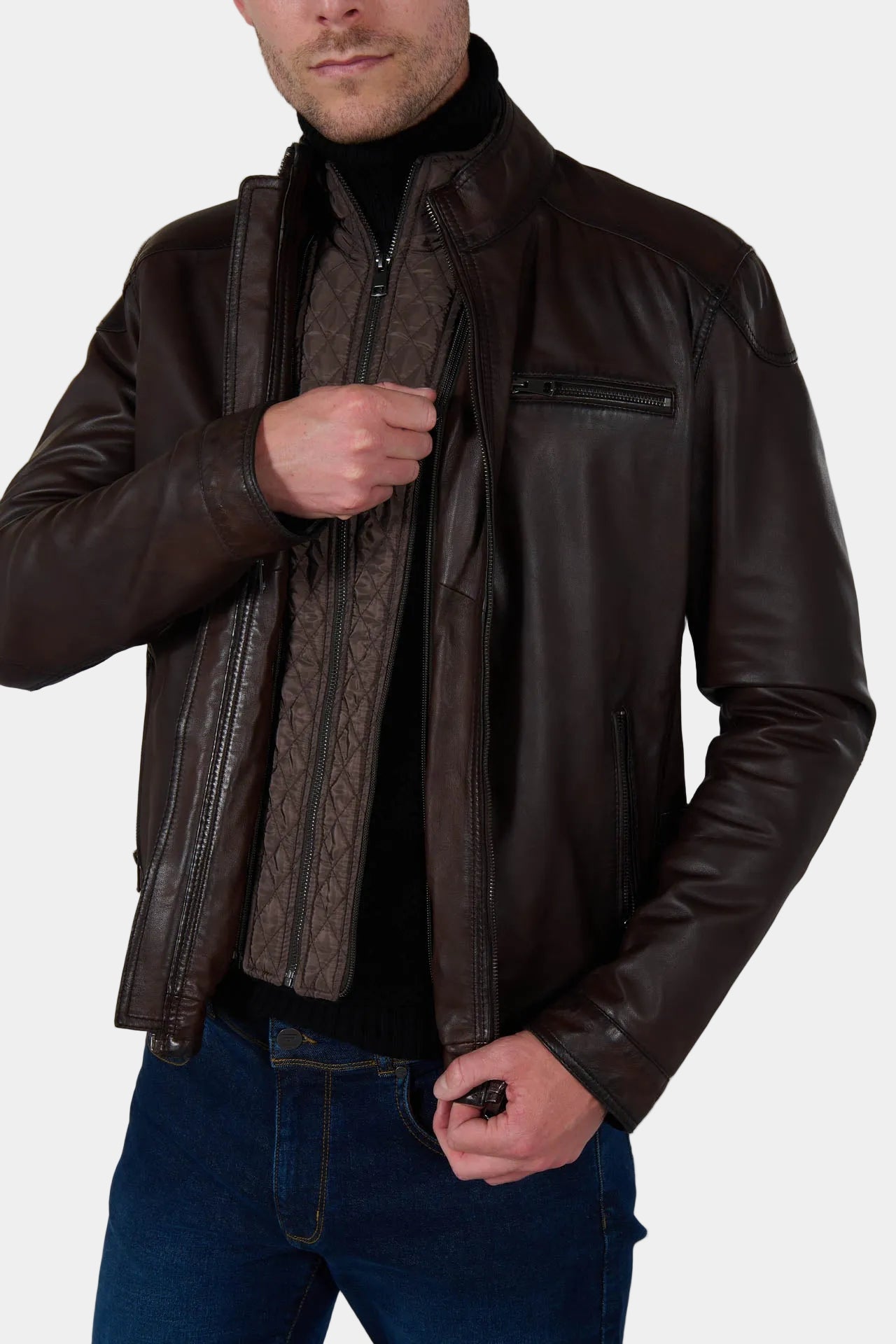 Blouson cuir avec col amovible Dylan Jerem vue 3