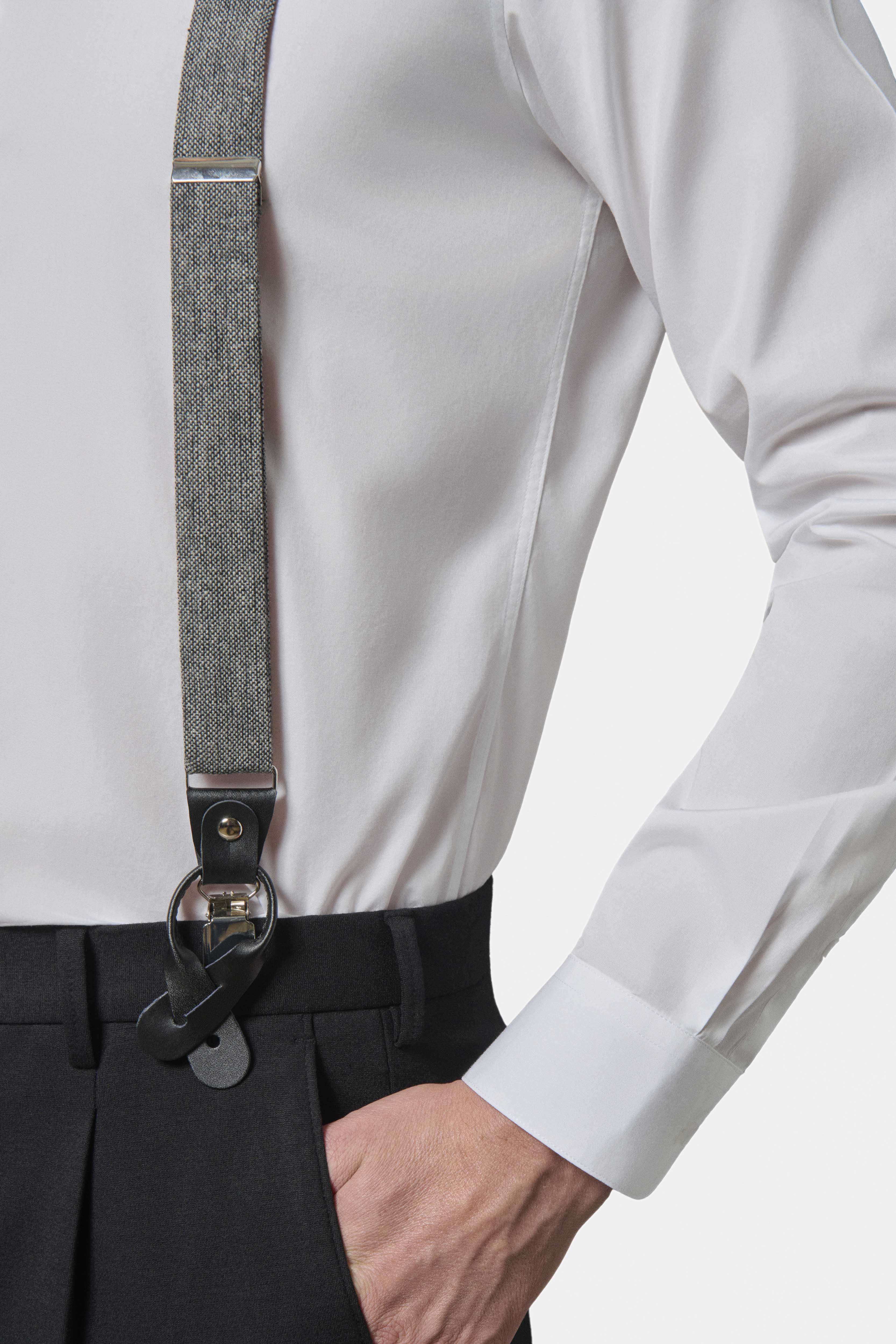 Bretelles en flanelle gris chiné Jerem Paris, vue de détail