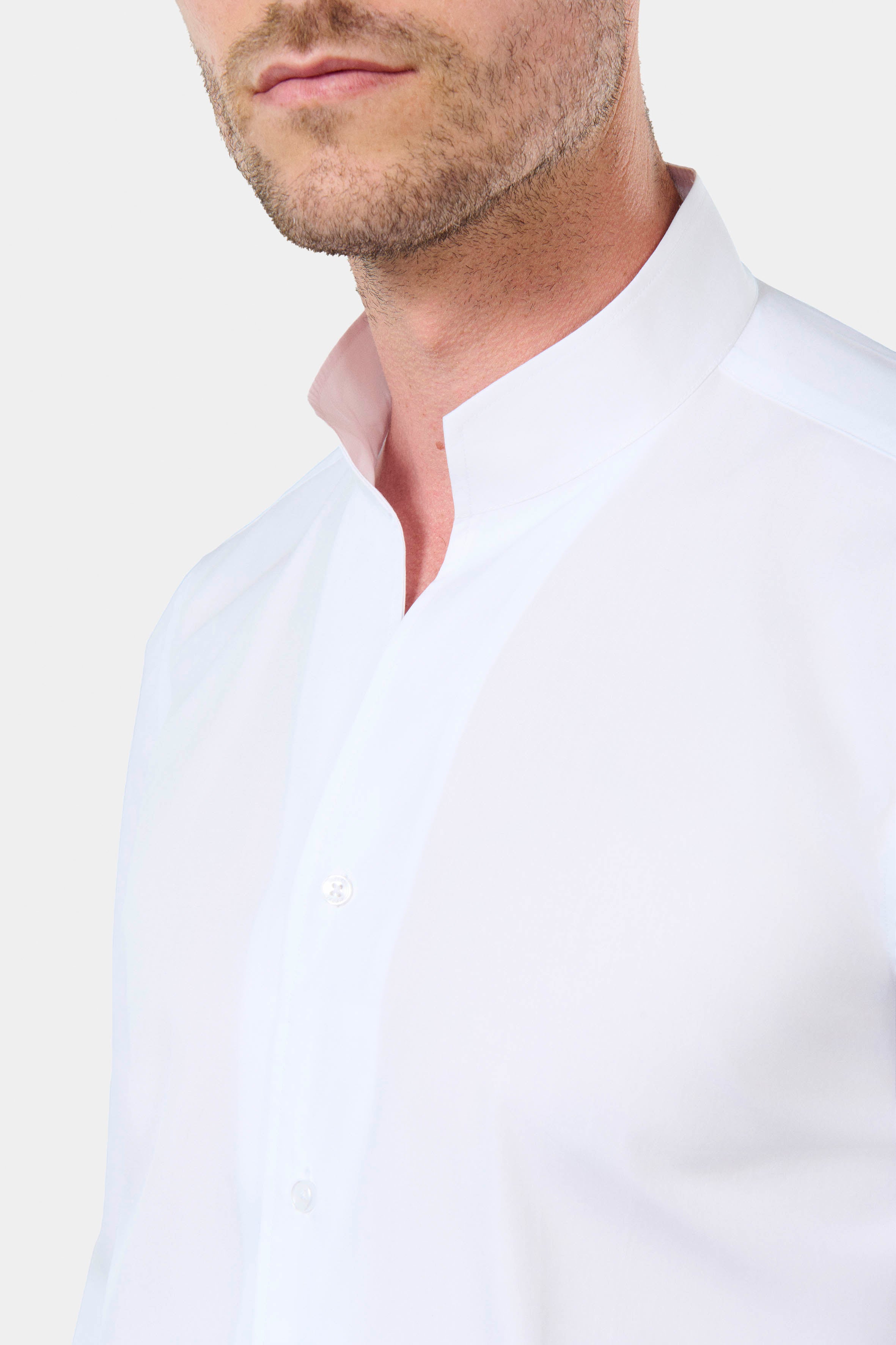 Chemise, popeline de coton col montant ouvert coupe ajustée Jerem, coupe ajustée