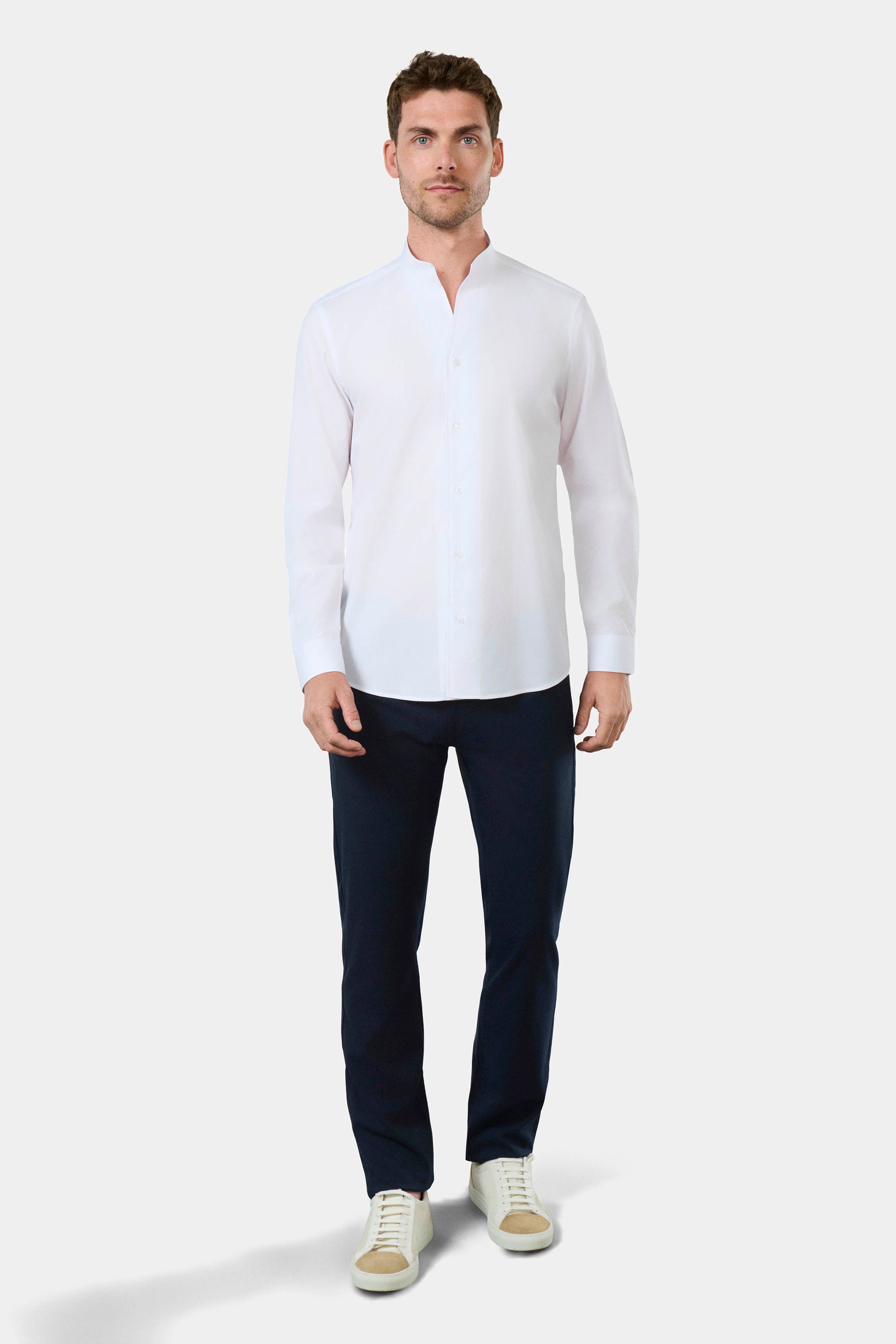 Popeline de coton col montant ouvert coupe ajustée — Chemise Jerem, coupe ajustée