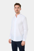 Chemise en popeline de coton col montant ouvert coupe ajustée Jerem, coupe ajustée