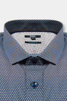 ligne jerem black 
 chemise imprimée à motifs géométriques 
 coupe ajustée avec pinces au dos 
 petit col italien avec baleine amovible 
 poignets carrés à un bouton 
 gros g...