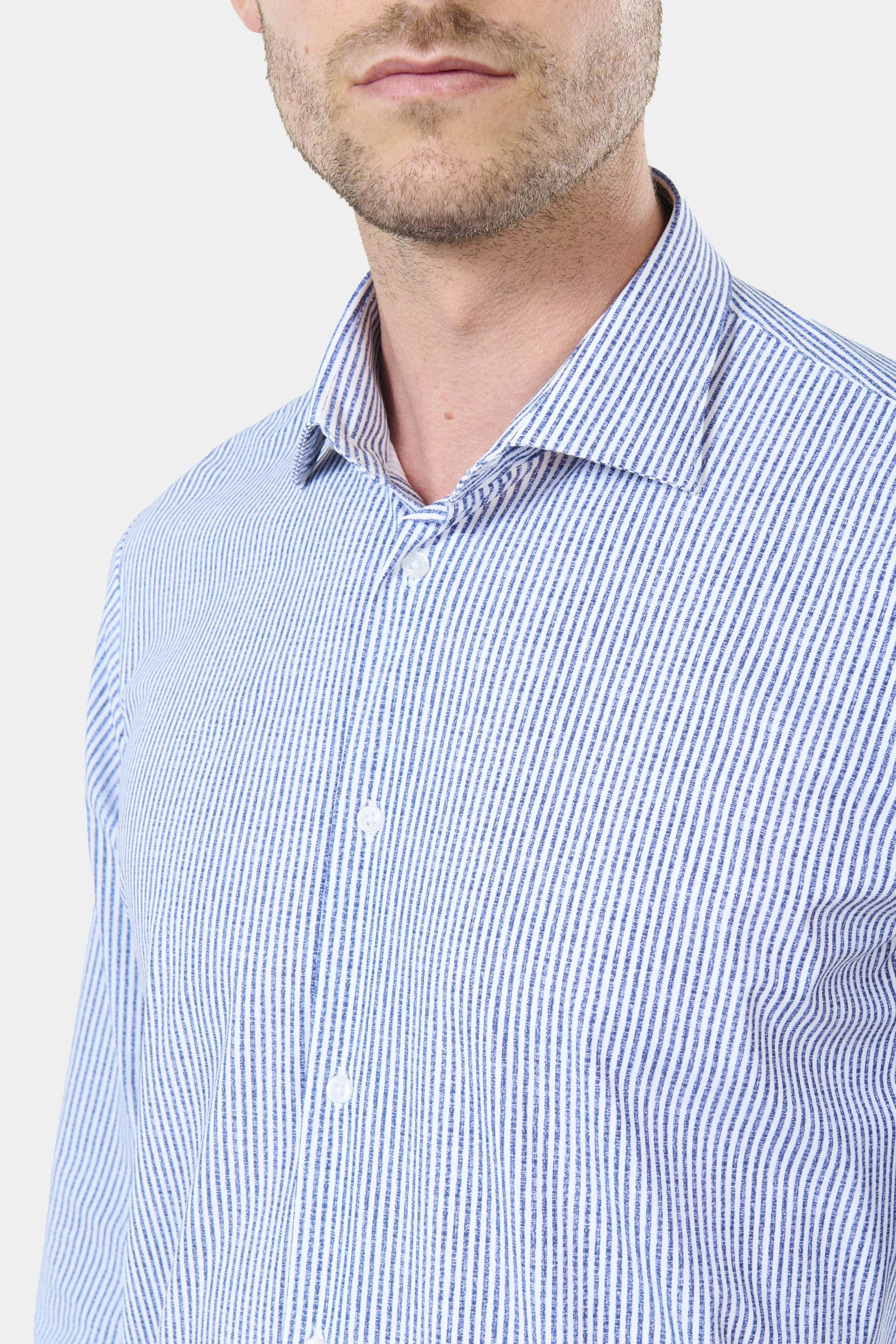 Chemise imprimée rayures, matière stretch infroissable slim fit ligne activewear Jerem, col semi-italien