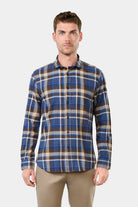 Chemise en coton brossé carreaux semi-italien coupe confortable - Jerem