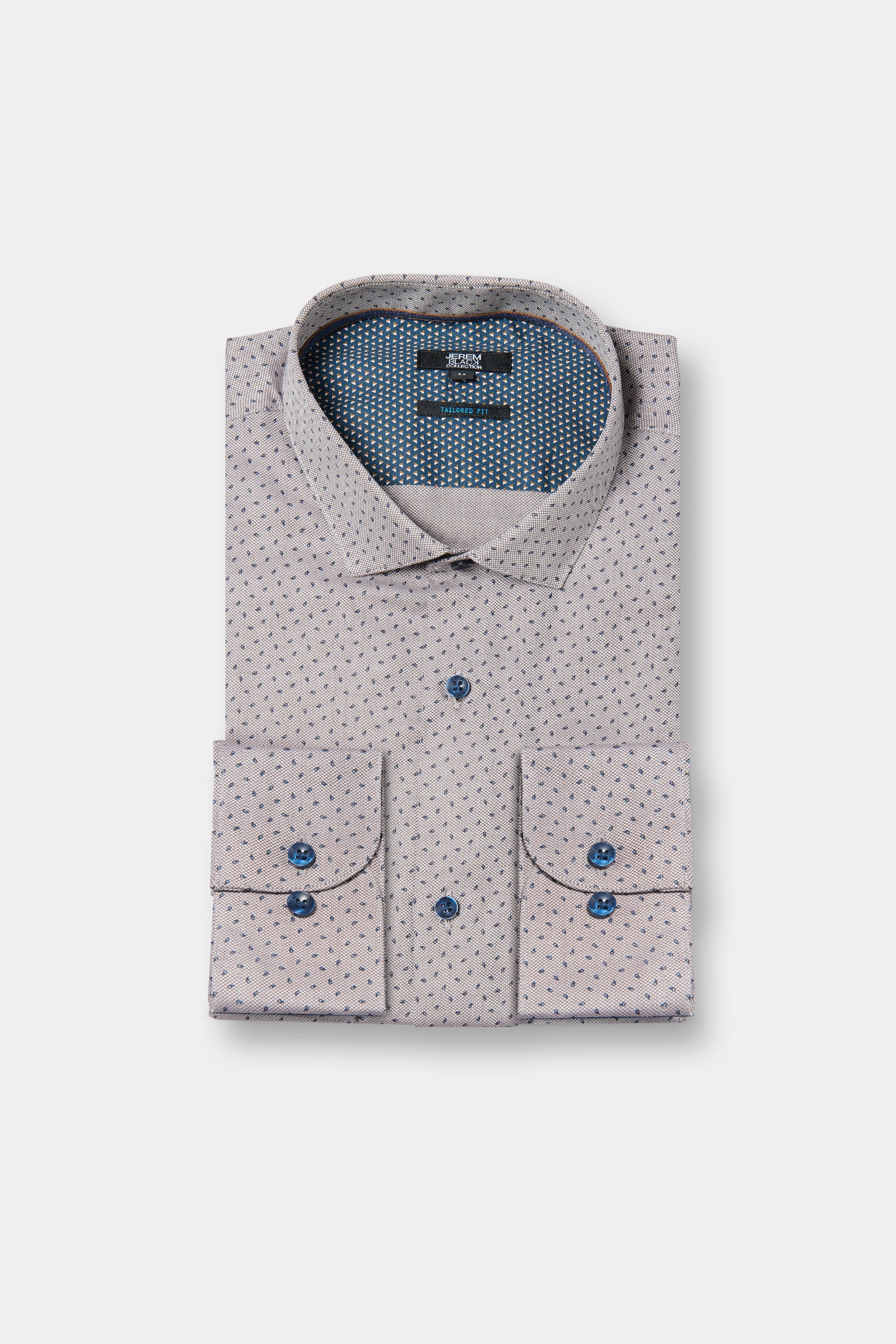 ligne jerem black 
 chemise texturée à motifs fantaisie 
 coupe ajustée avec pinces au dos 
 petit col italien avec baleine amovible 
 poignets carrés à un bouton 
 gros grai...