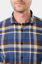 Chemise, coton brossé carreaux semi-italien coupe confortable Jerem, coupe confortable, col semi-italien