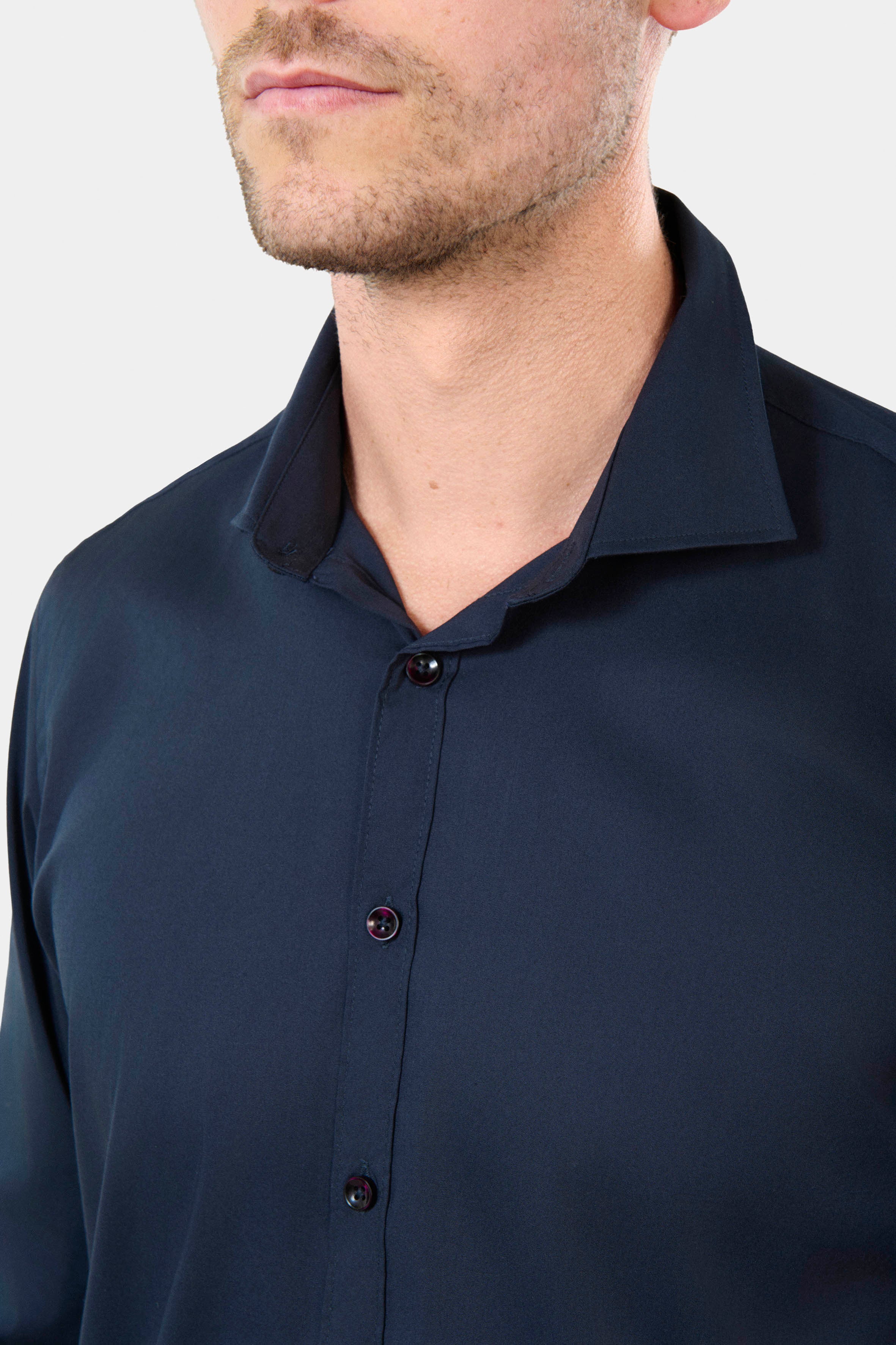 Camisa, popelina elástica con cuello semiitaliano y corte cómodo, Jerem, corte cómodo, cuello semiitaliano
