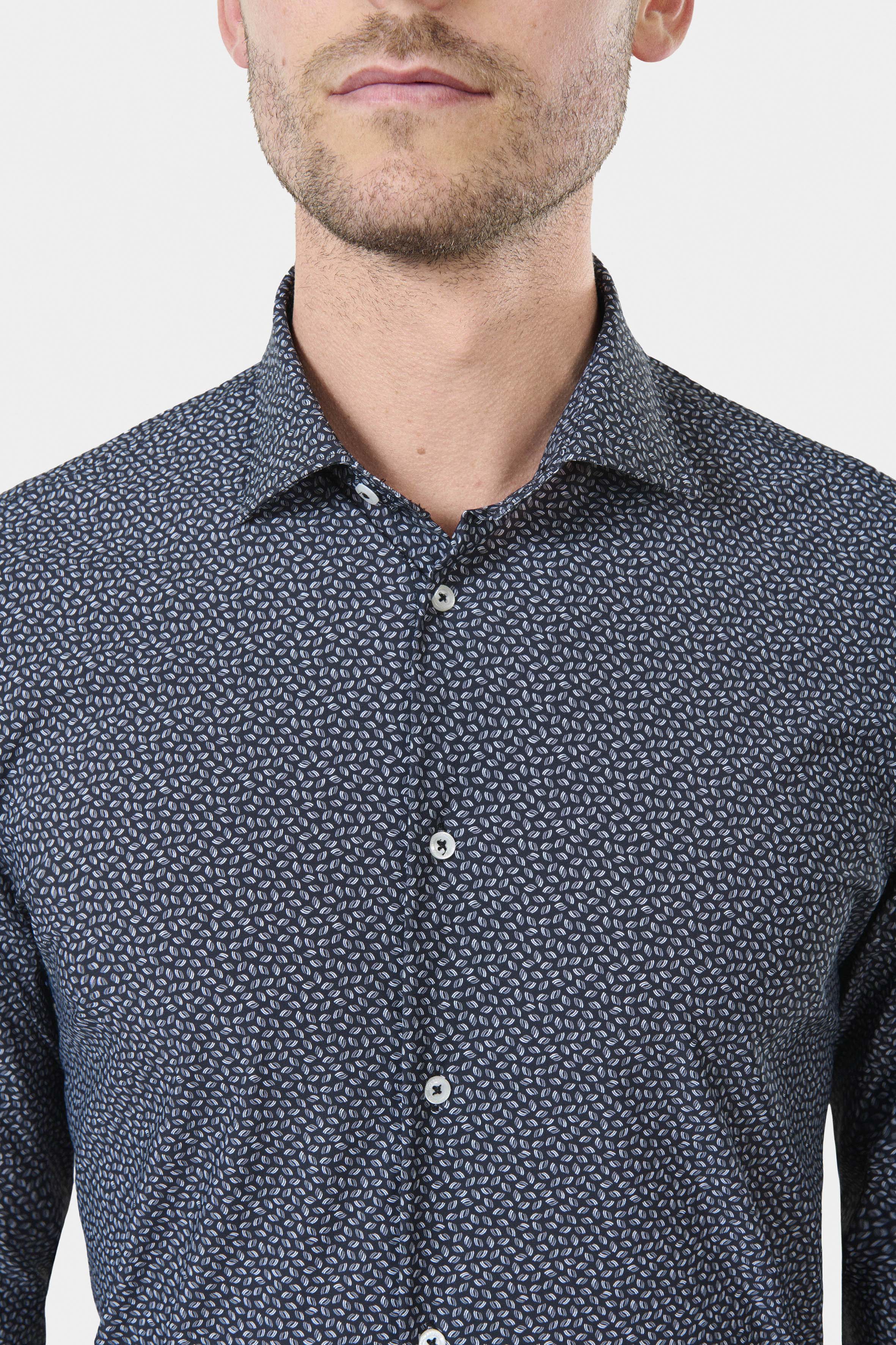 Chemise imprimée fantaisie, matière stretch infroissable slim fit ligne activewear Jerem, col semi-italien