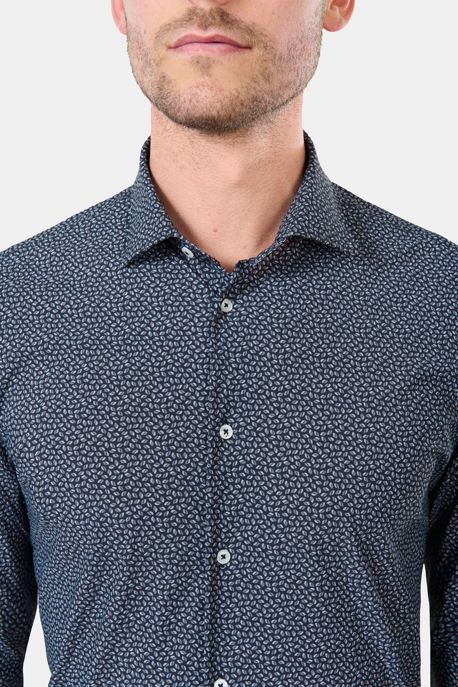 Chemise imprimée fantaisie, matière stretch infroissable slim fit ligne activewear Jerem, col semi-italien