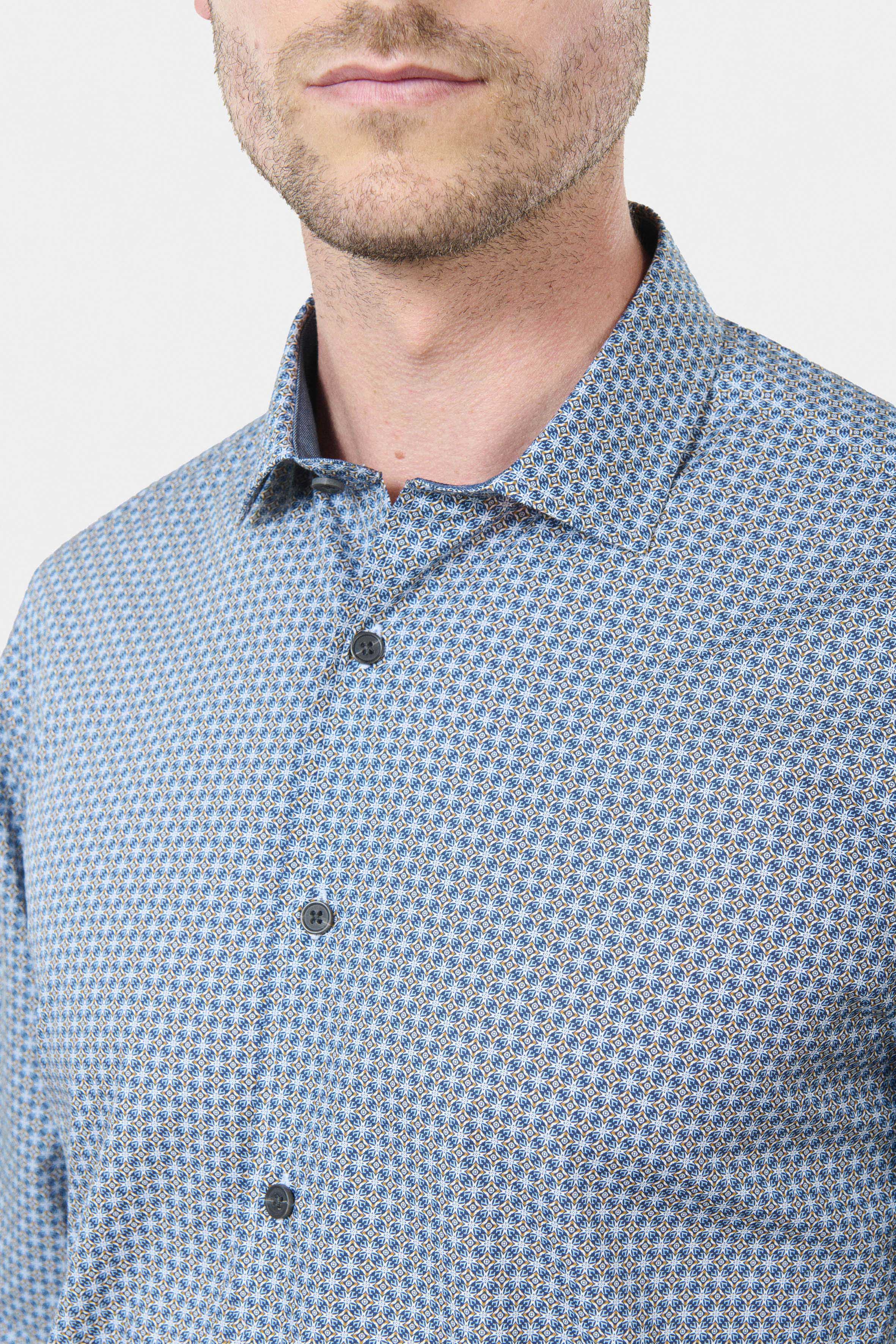 Chemise en popeline de coton imprimé fantaisie confortable col classique Jerem, coupe confortable, col classique